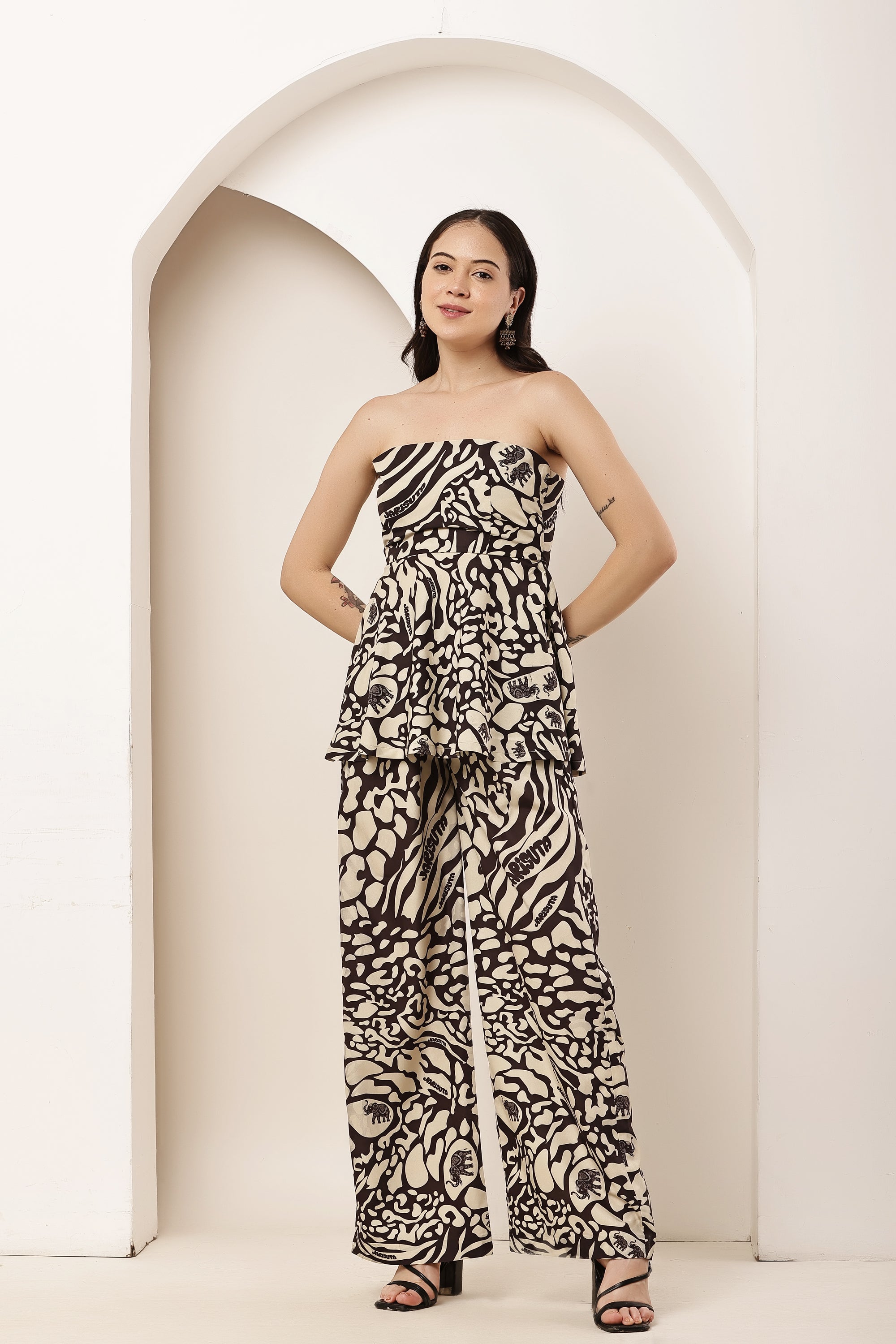 Tiger Eye Strapless Tunic Top & Elasticated Pant Co-ord Set