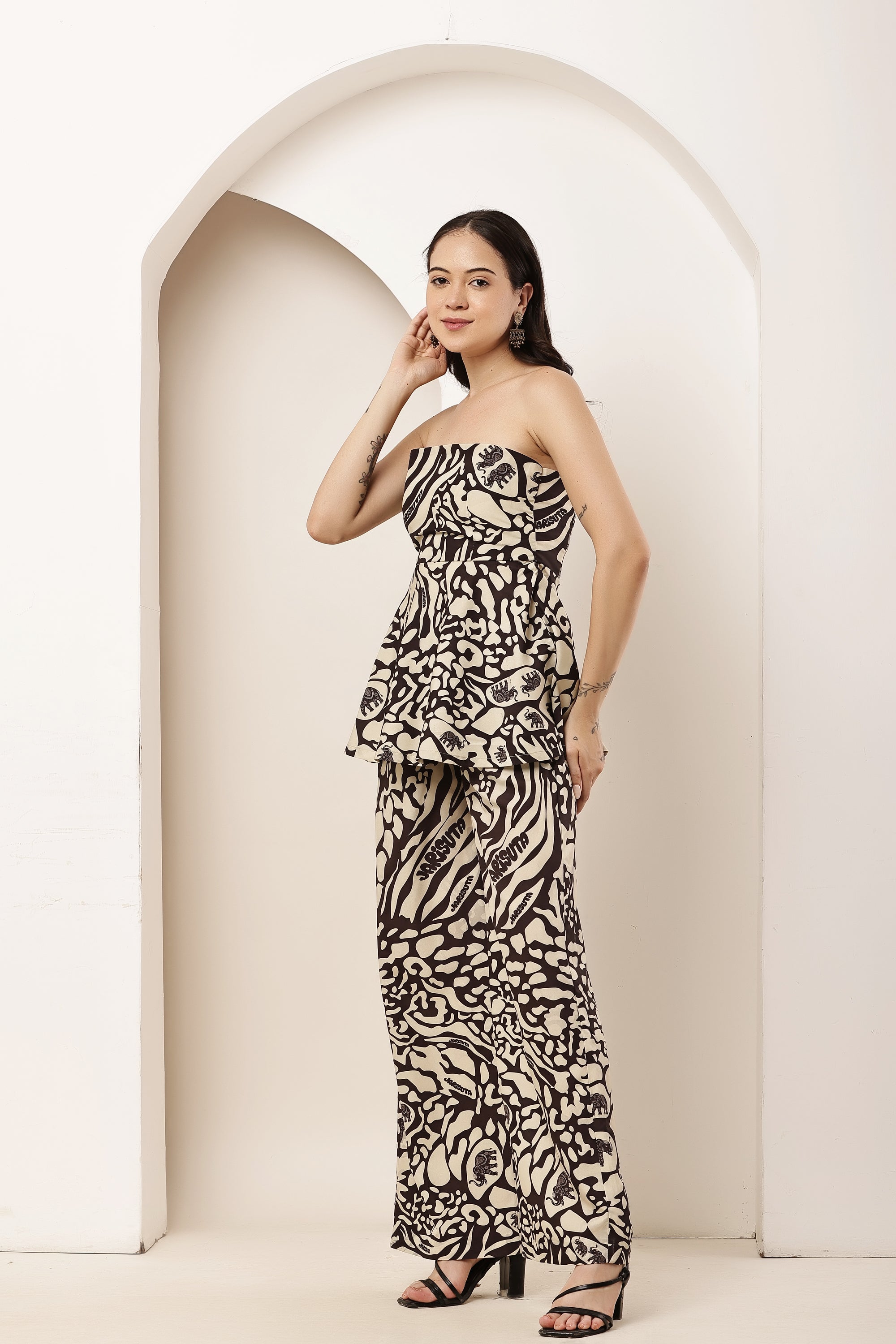 Tiger Eye Strapless Tunic Top & Elasticated Pant Co-ord Set