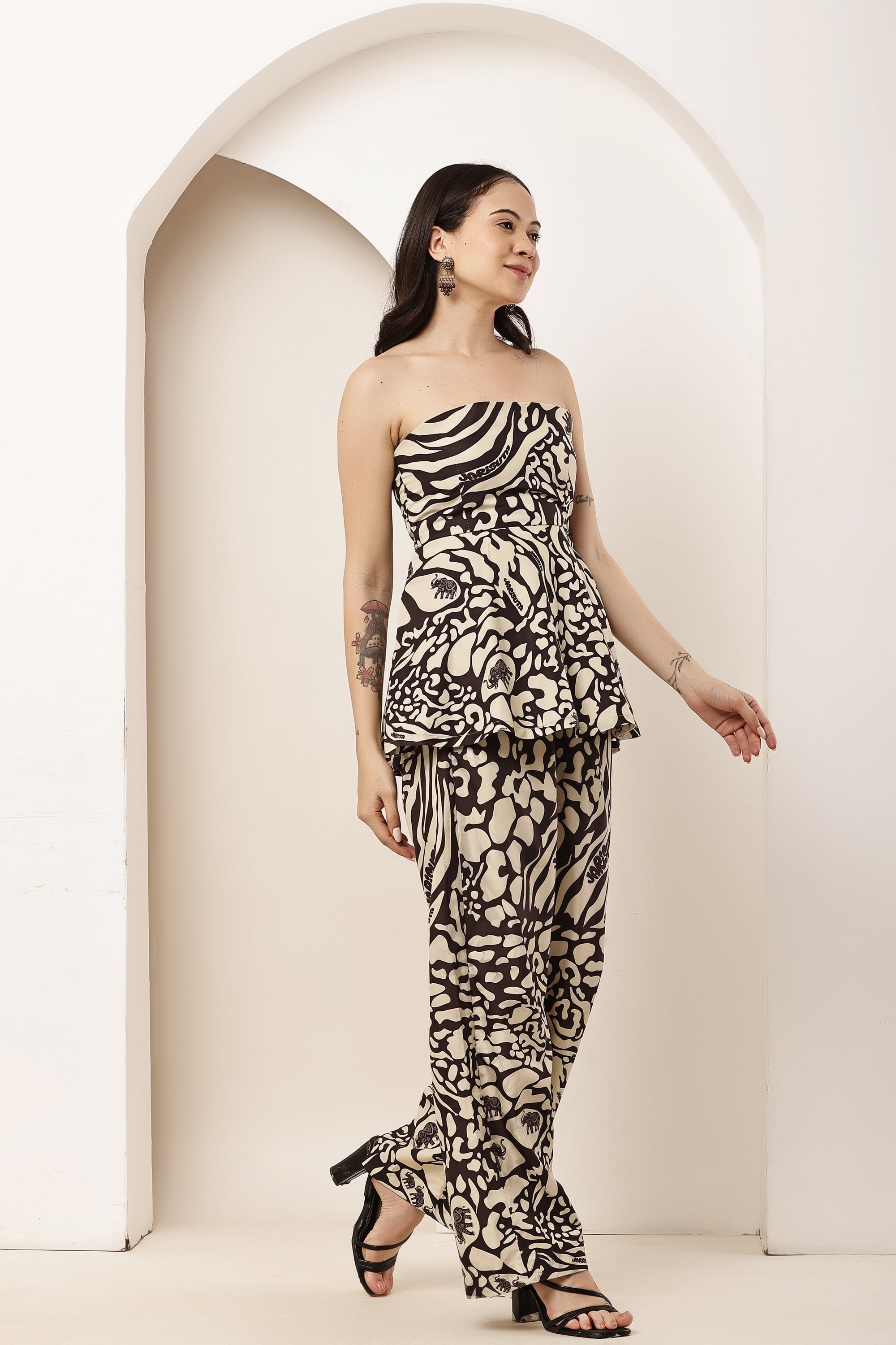Tiger Eye Strapless Tunic Top & Elasticated Pant Co-ord Set