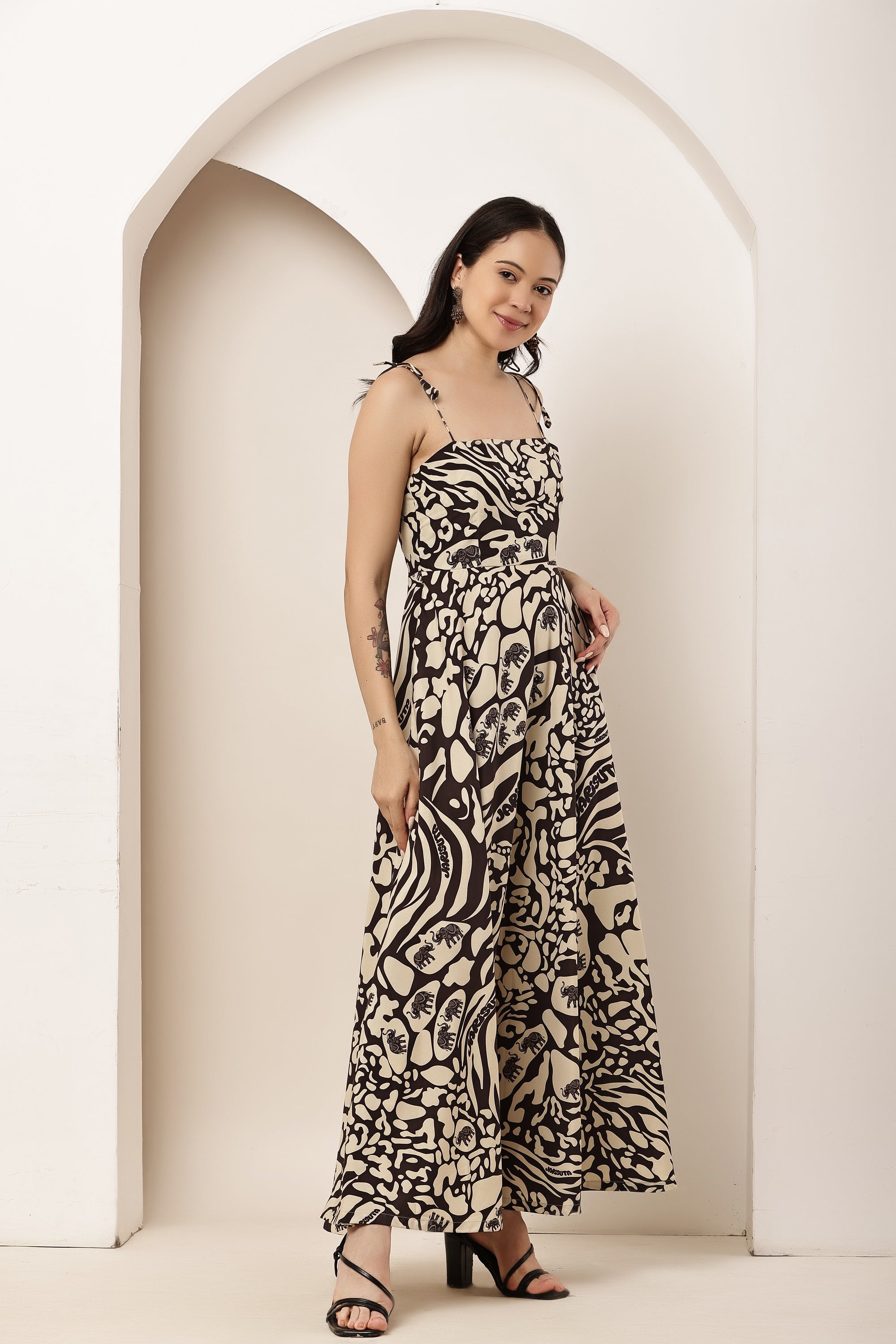 Tiger Eye Tie-Up Umbrella Cut Maxi Dress