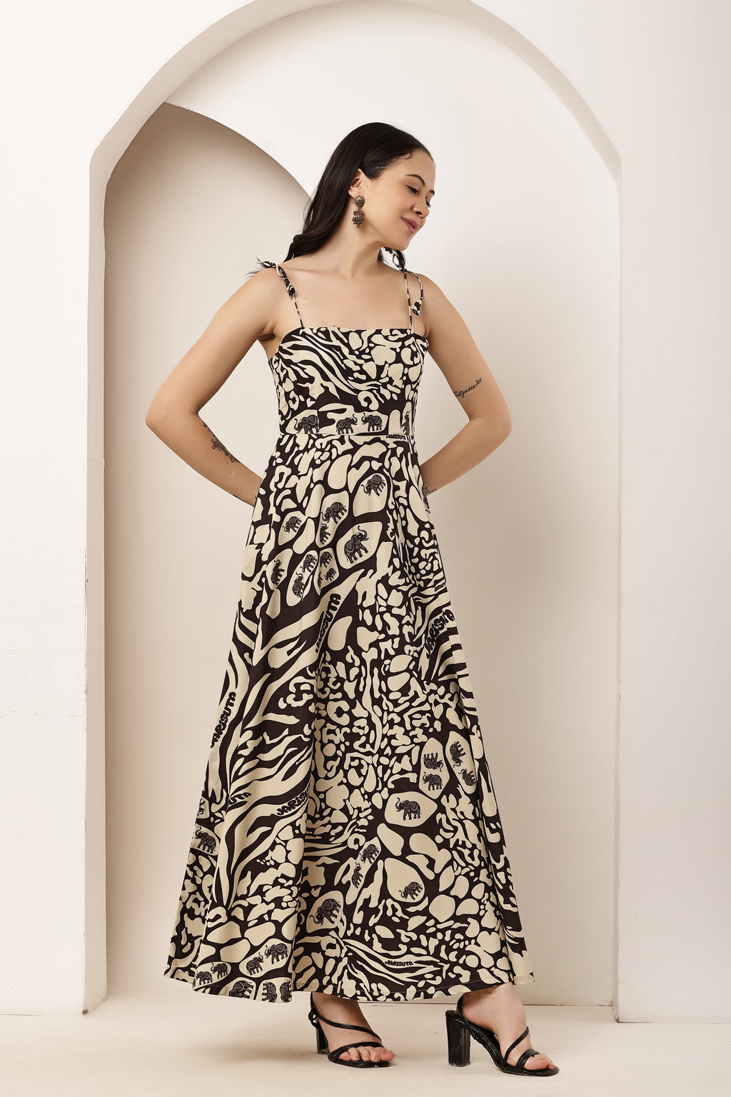 Tiger Eye Tie-Up Umbrella Cut Maxi Dress