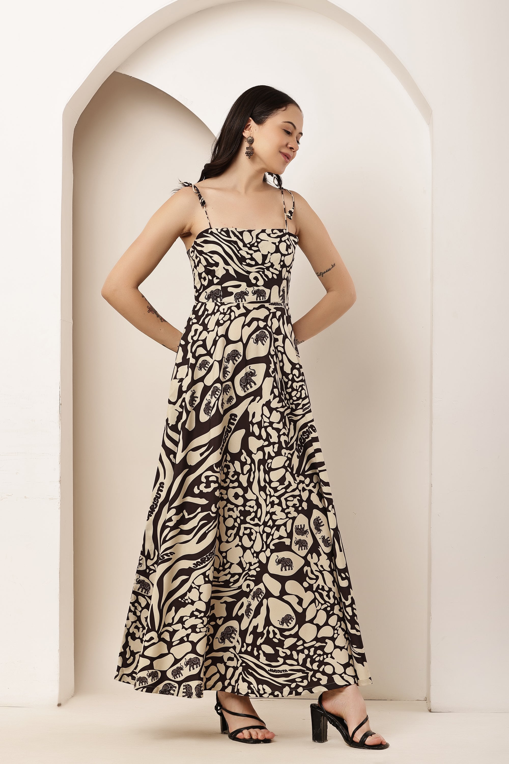 Tiger Eye Tie-Up Umbrella Cut Maxi Dress