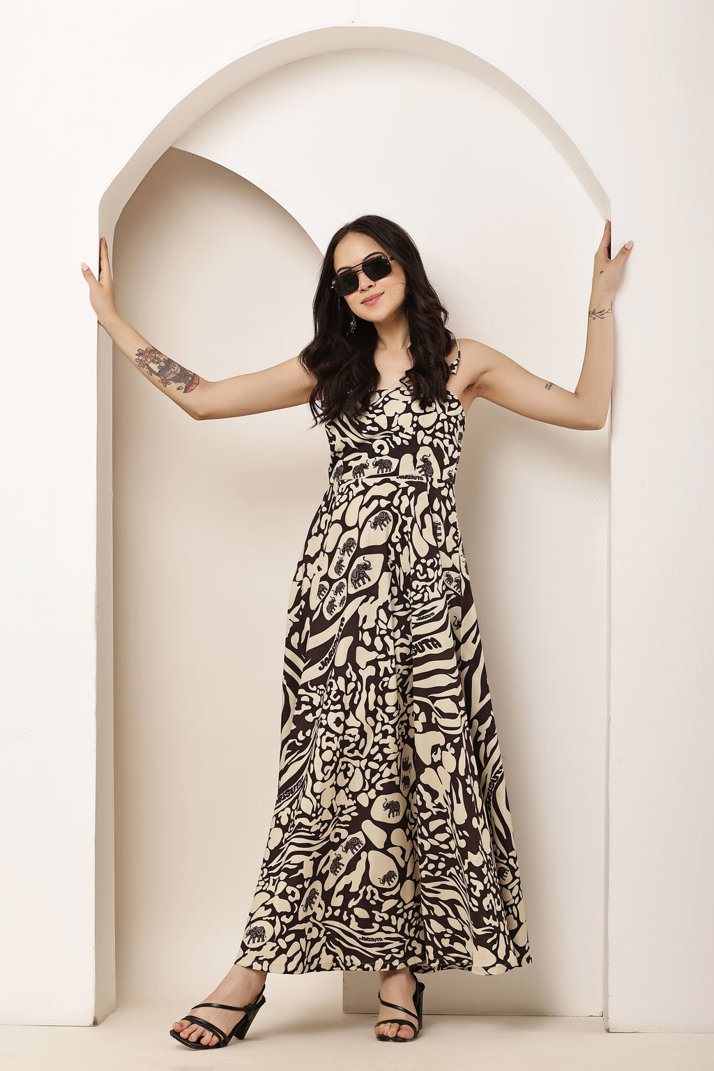 Tiger Eye Tie-Up Umbrella Cut Maxi Dress