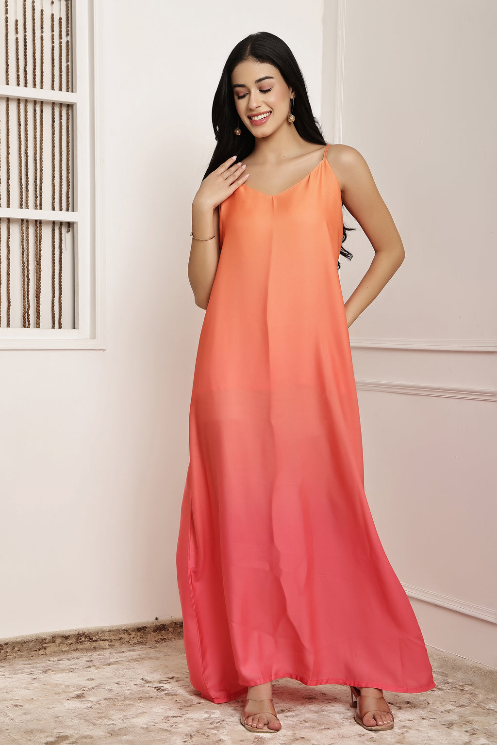 Coral Horizon Ombre Maxi Dress