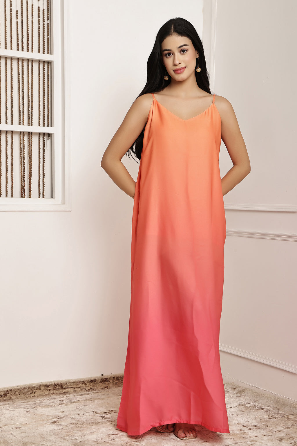 Coral Horizon Ombre Maxi Dress