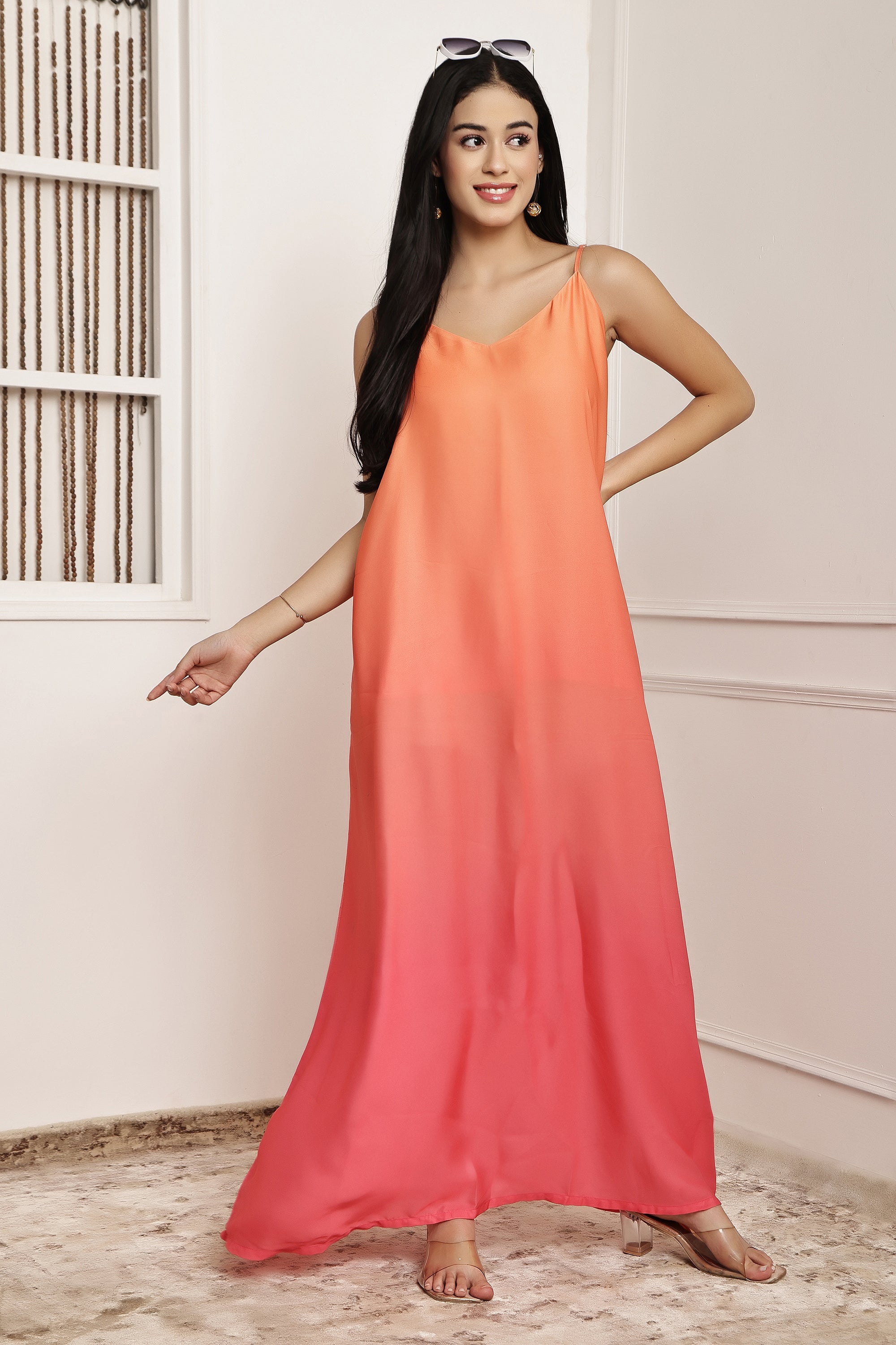 Coral Horizon Ombre Maxi Dress