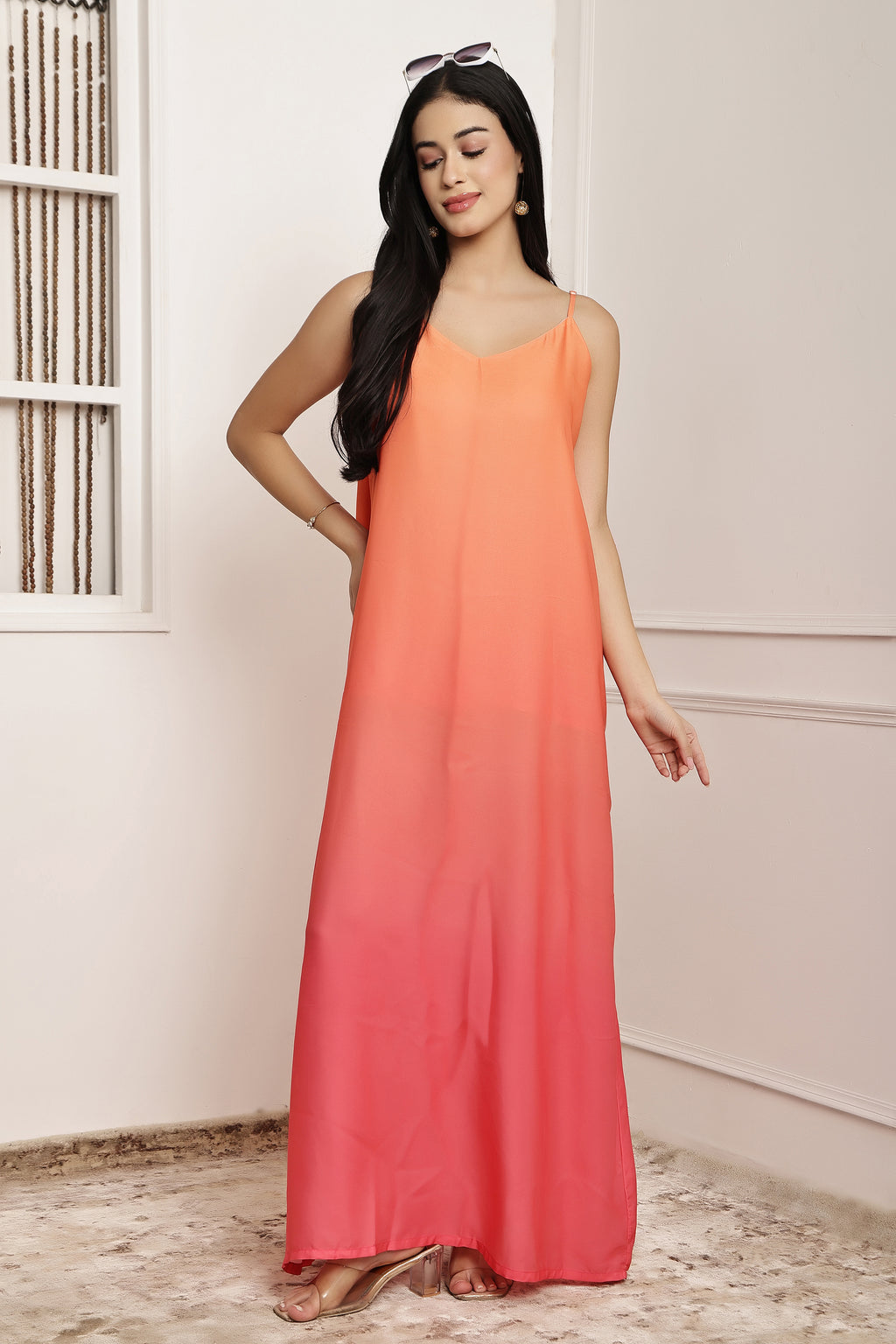 Coral Horizon Ombre Maxi Dress
