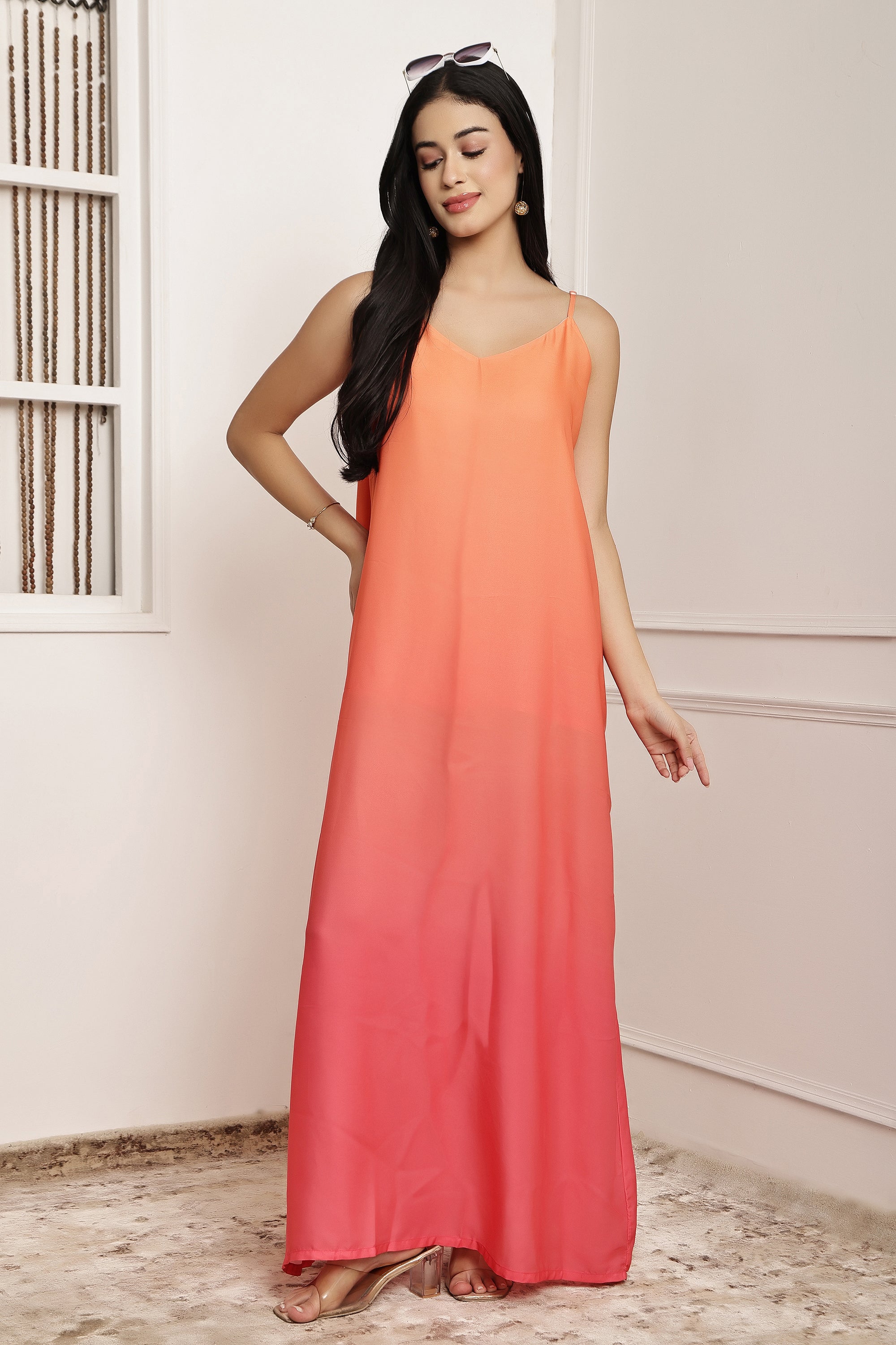 Coral Horizon Ombre Maxi Dress