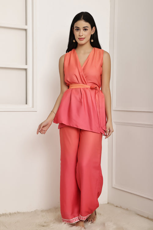 Sunset Tide Ombre Wrap Top & Pant Set