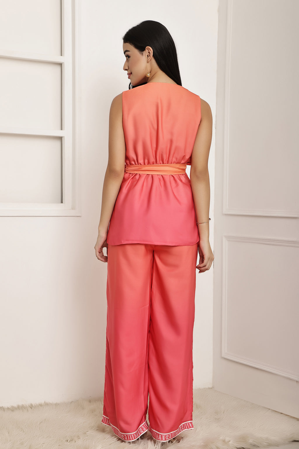 Coral Tide Ombre Wrap Top & Pant Set