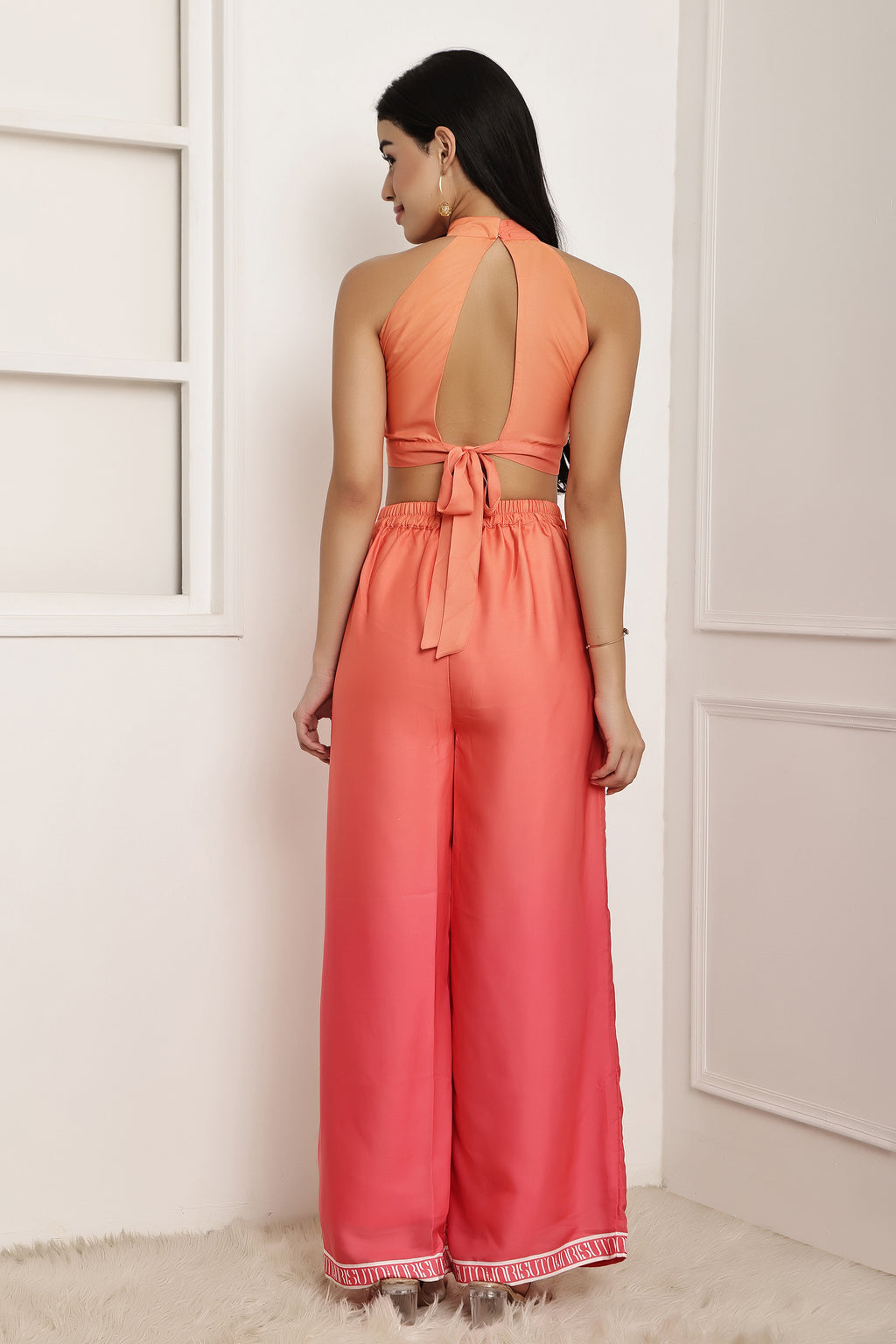 Coral Aura Ombre Halter Top & Pant Set