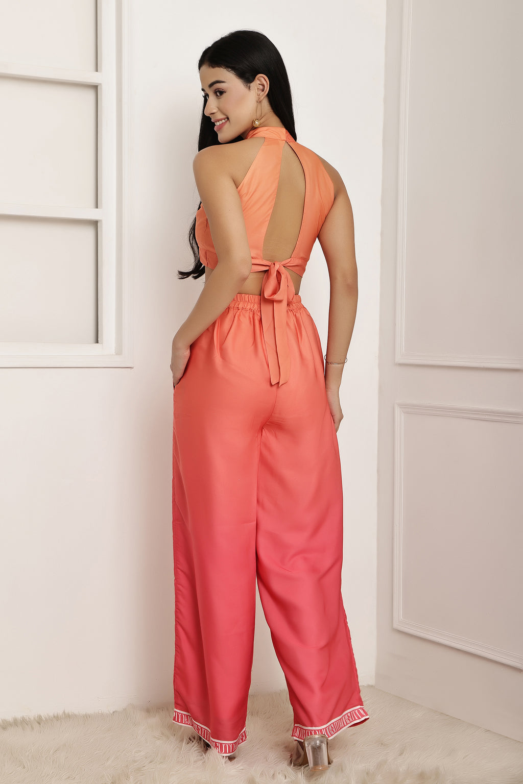 Coral Aura Ombre Halter Top & Pant Set