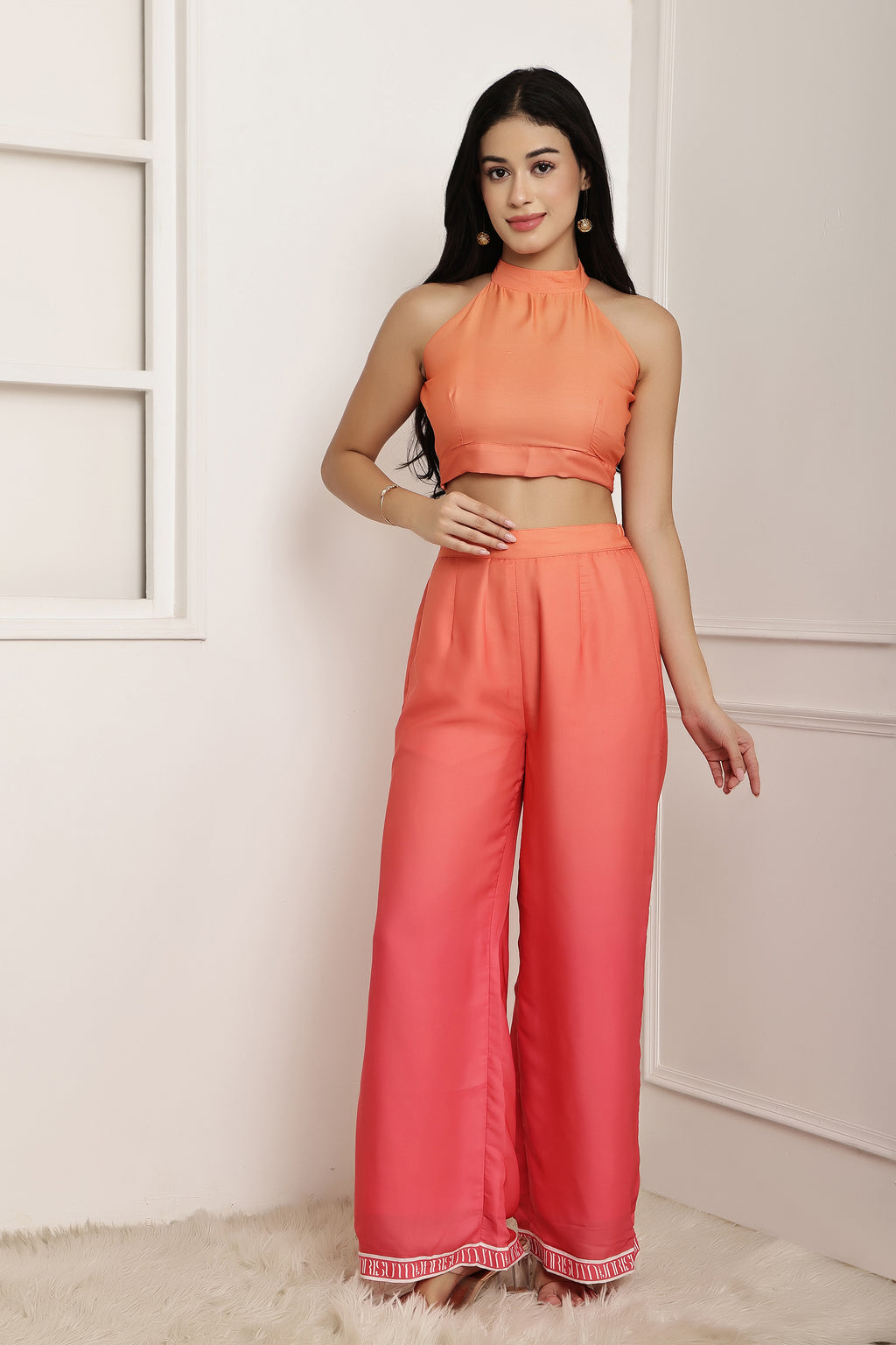Coral Aura Ombre Halter Top & Pant Set