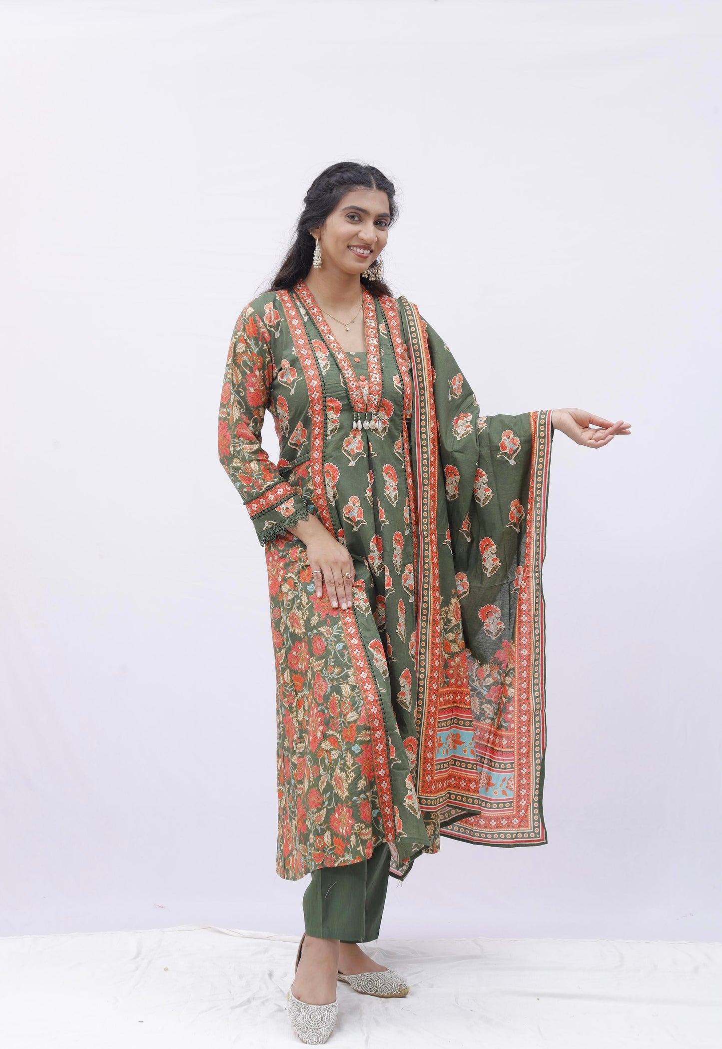 Garden Print Kurta Set with Dupatta