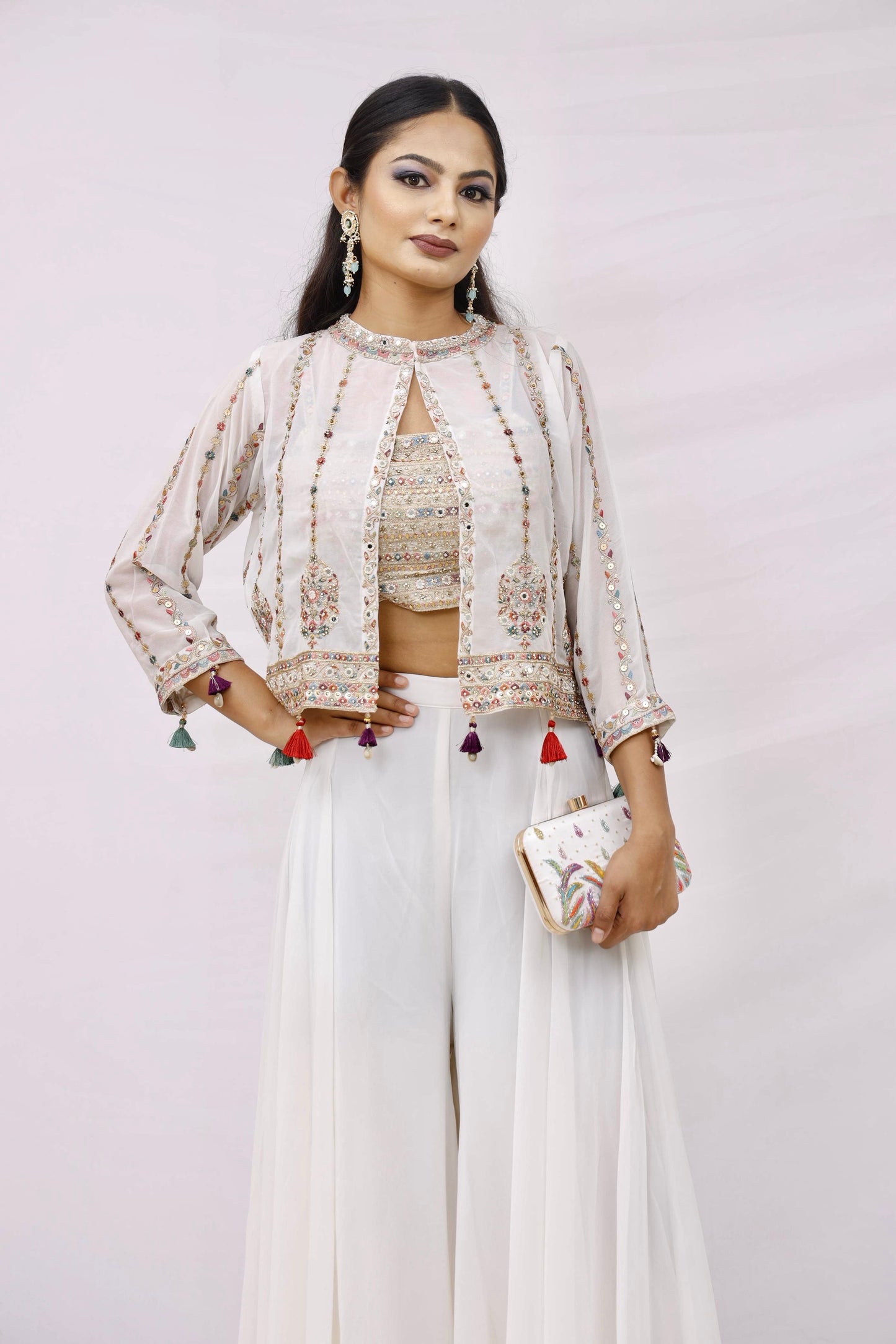 Ivory Mirror Work Cape Set