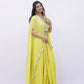 Lime Yellow Draped Set with Cape and Mirror Work