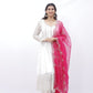 White Glam Mirror Work Anarkali Set with Pink Dupatta