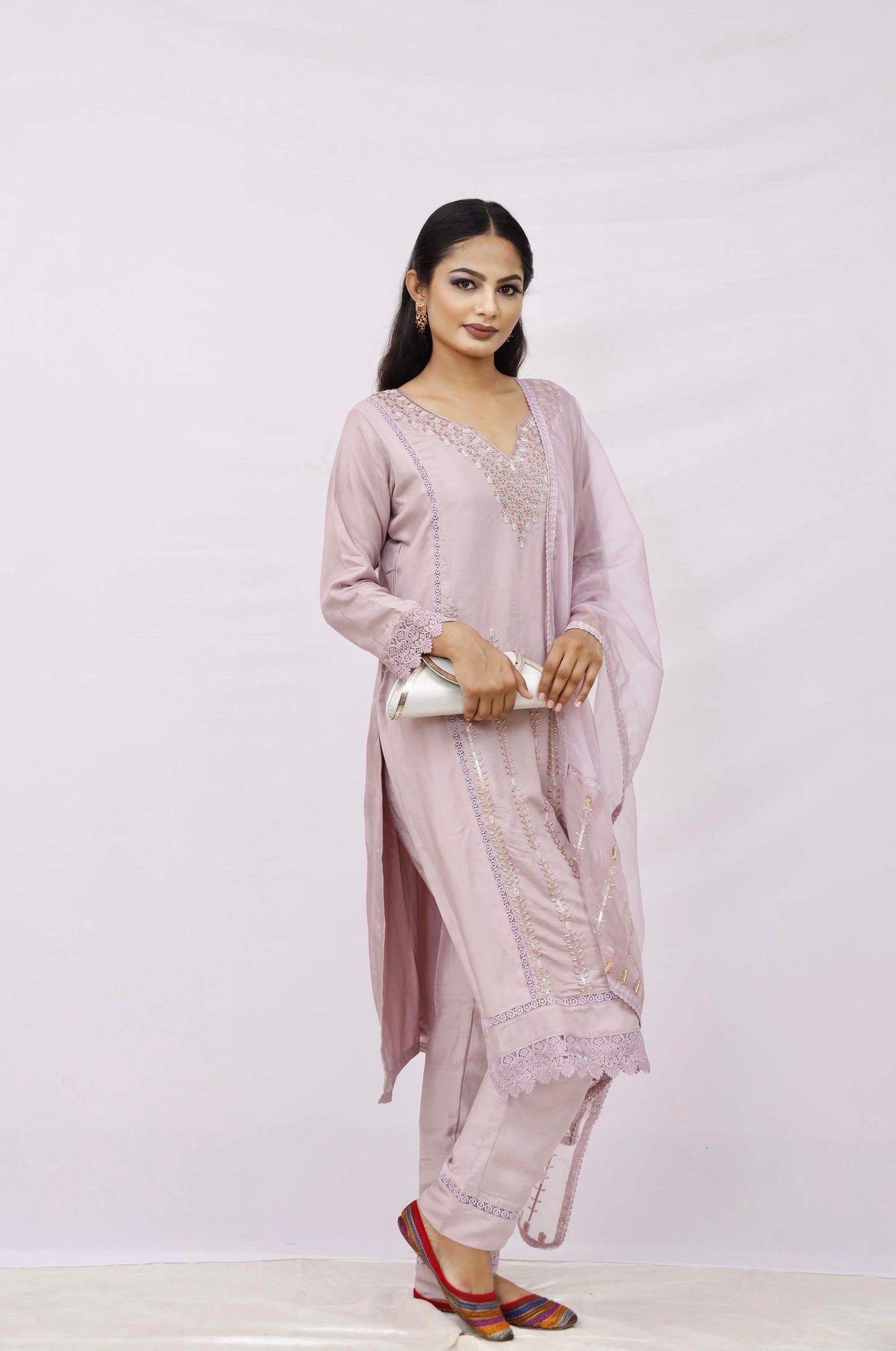Mauve pink kurta set with dupatta