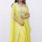 Lime Yellow Draped Set with Cape and Mirror Work