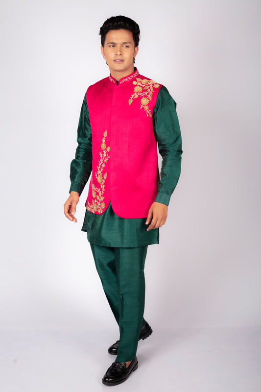 Men's Festive  Embroidered Pink Nehru Jacket