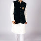 Men's Traditional White Kurta Pajama Set with Black Velvet Nehru Jacket