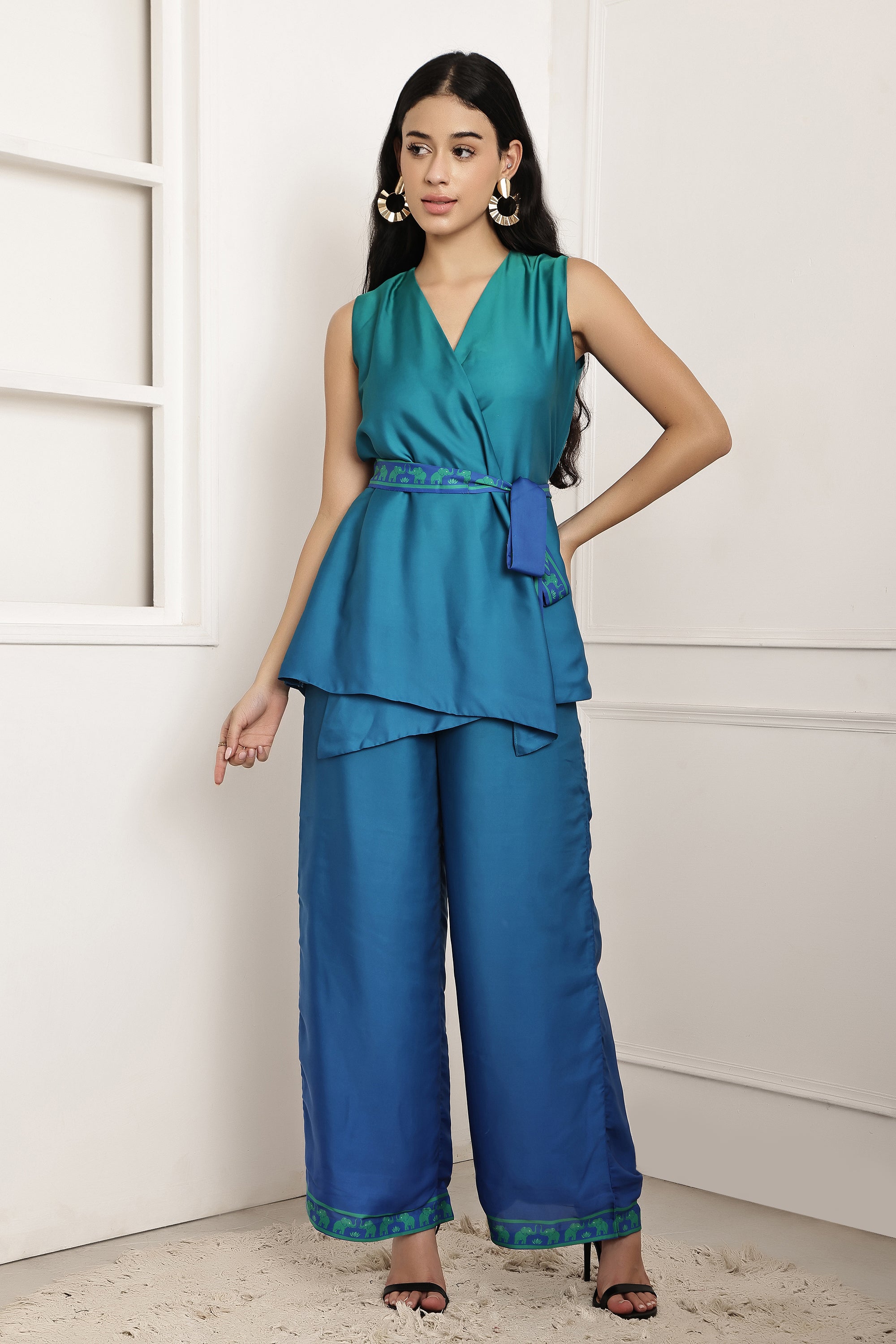 Azure Escape Ombre Wrap Top & Pant Set