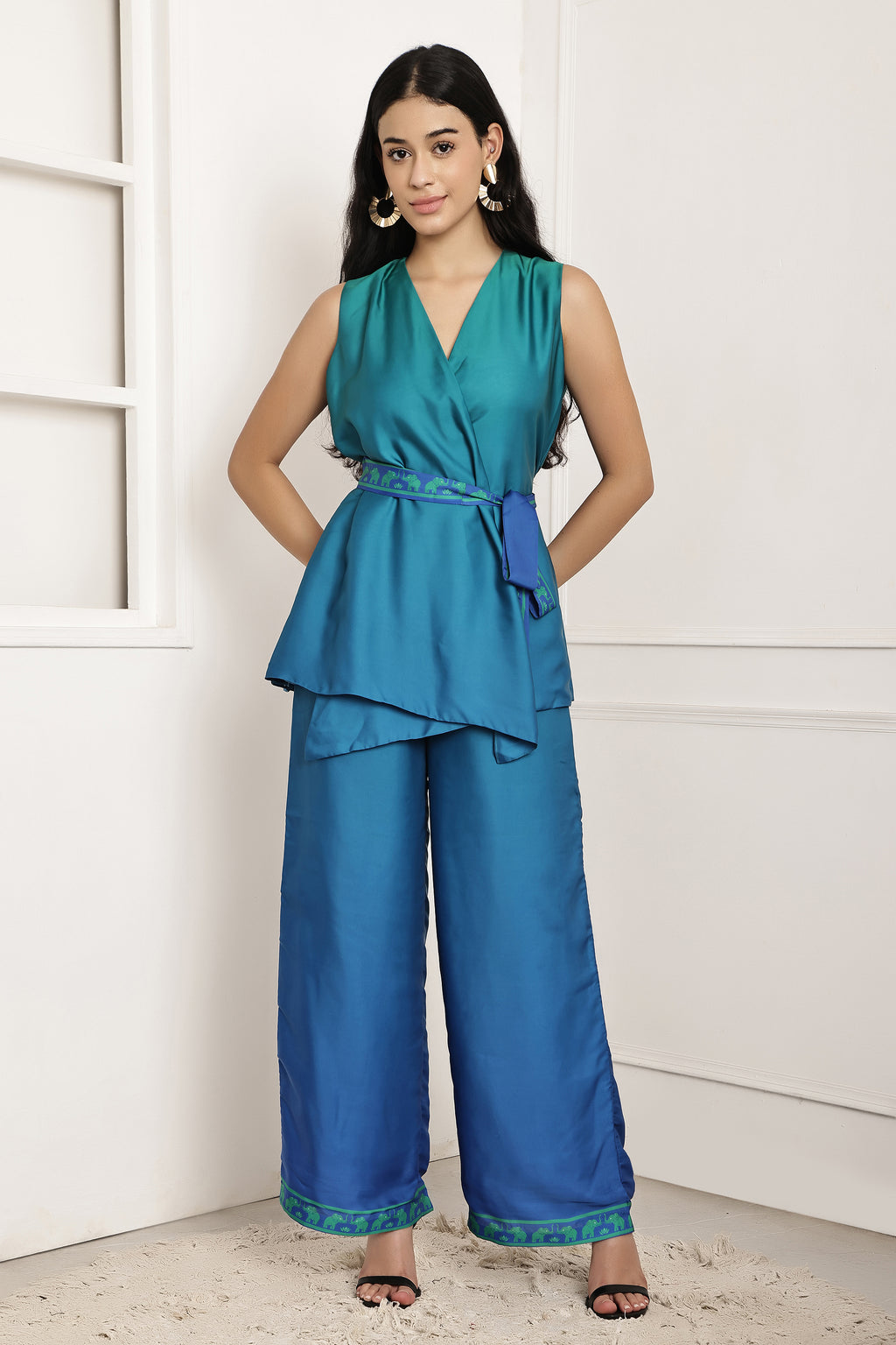 Azure Escape Ombre Wrap Top & Pant Set