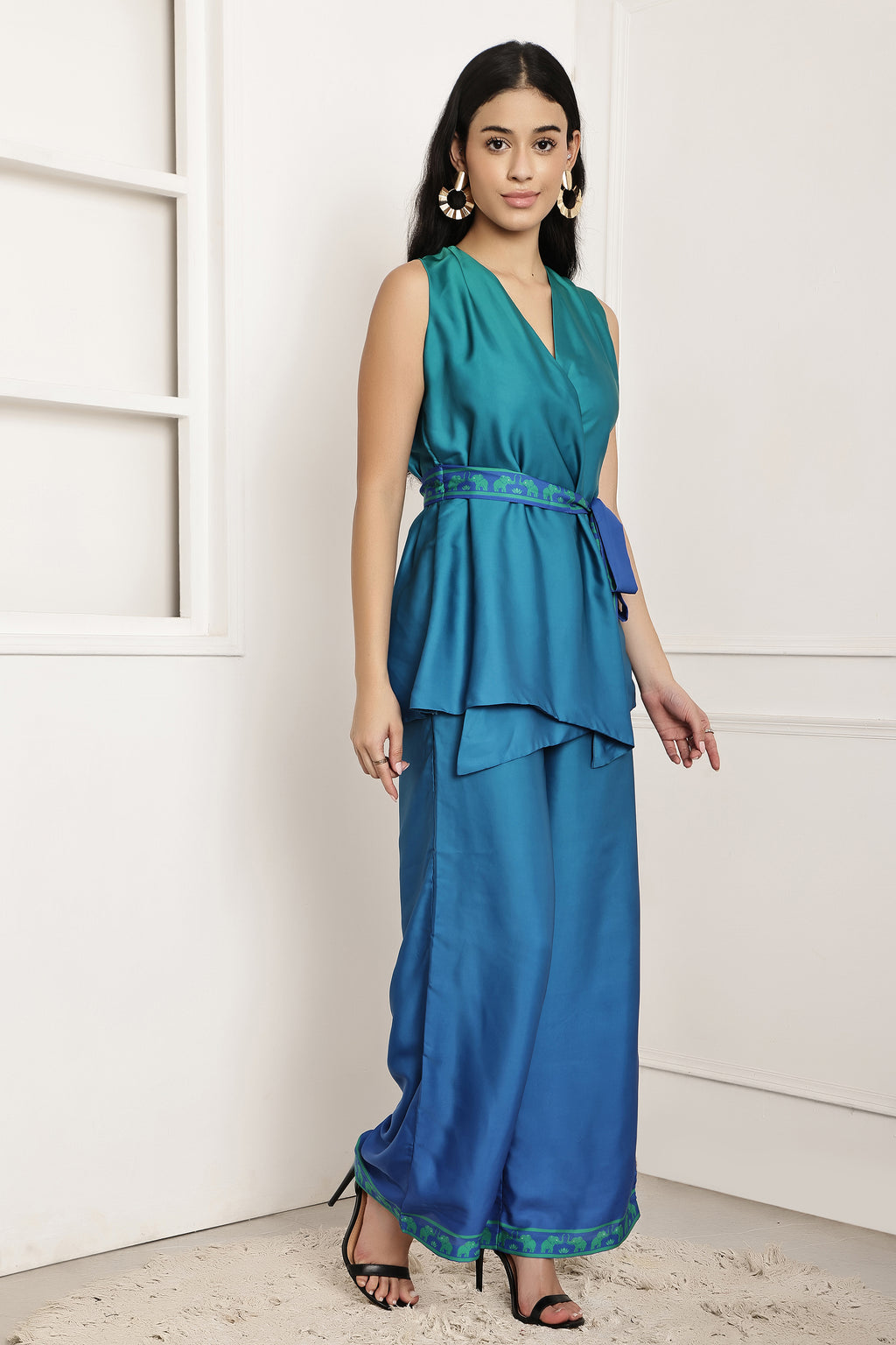 Azure Escape Ombre Wrap Top & Pant Set