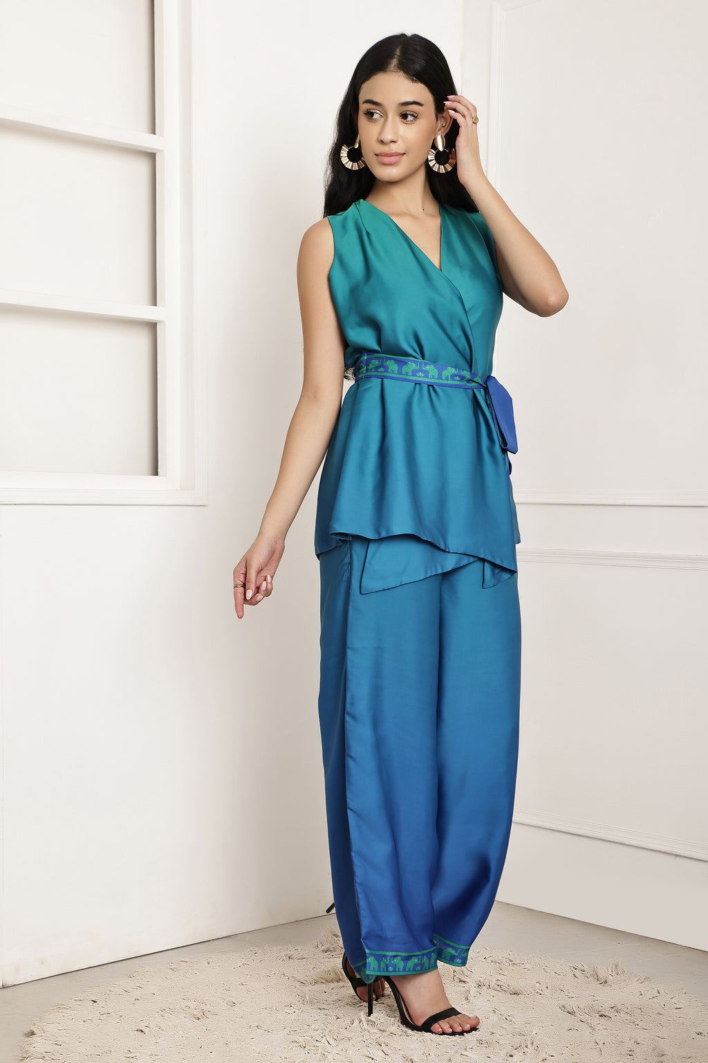 Azure Escape Ombre Wrap Top & Pant Set