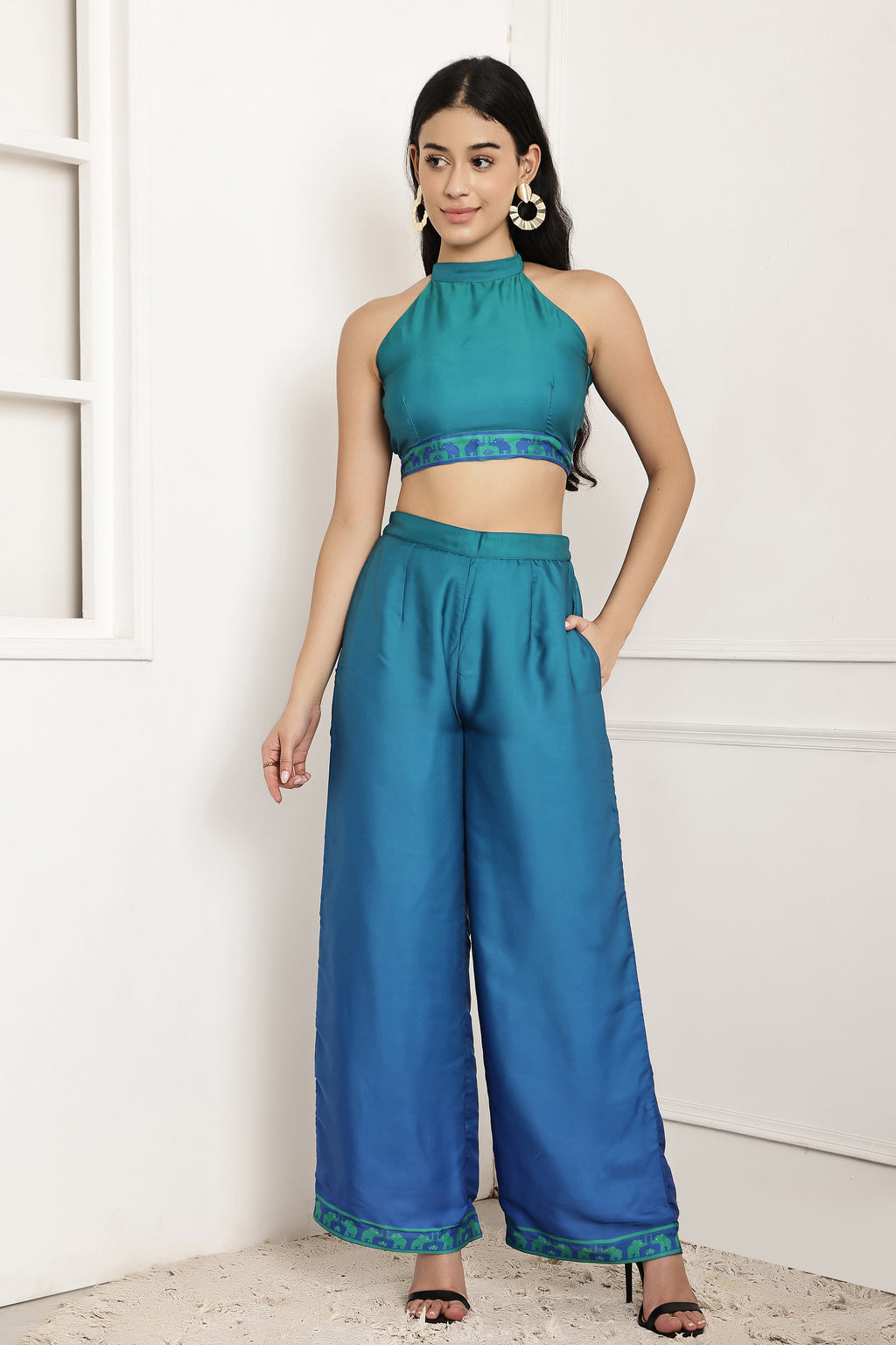 Azure Wave Ombre Halter Top & Pant Set
