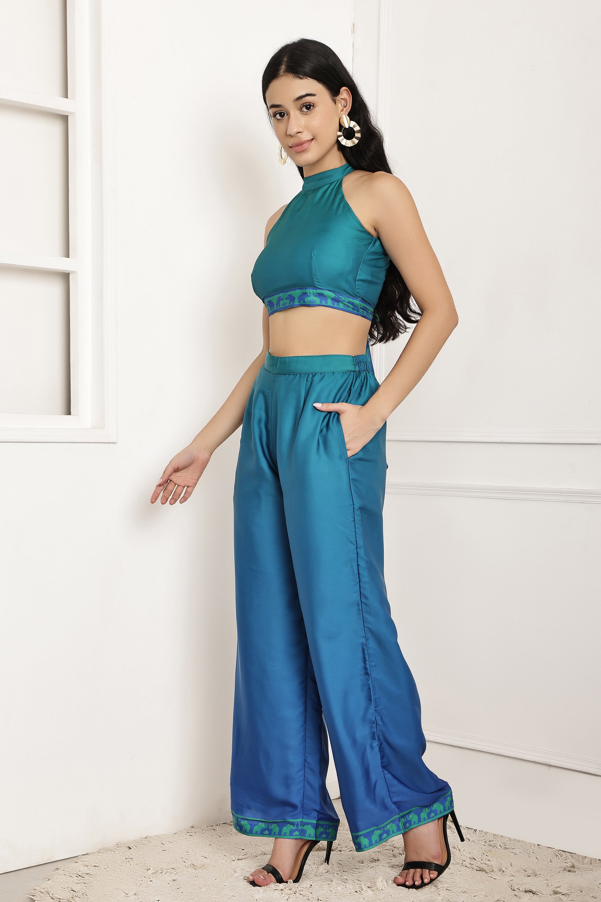 Azure Wave Ombre Halter Top & Pant Set