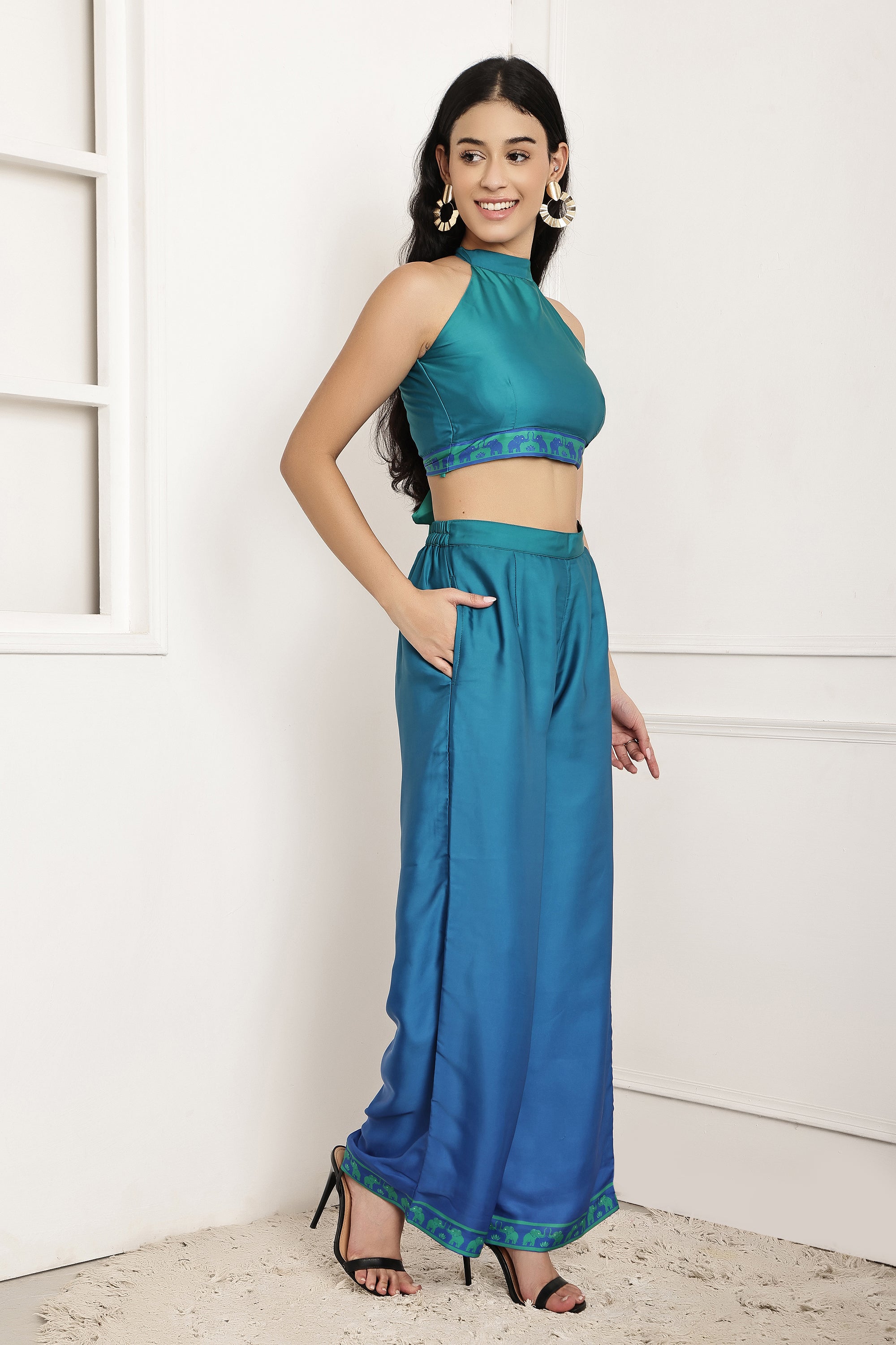 Azure Wave Ombre Halter Top & Pant Set