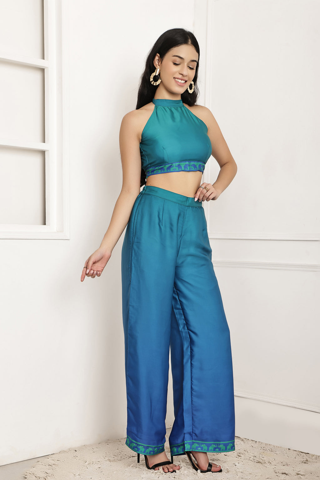 Azure Wave Ombre Halter Top & Pant Set