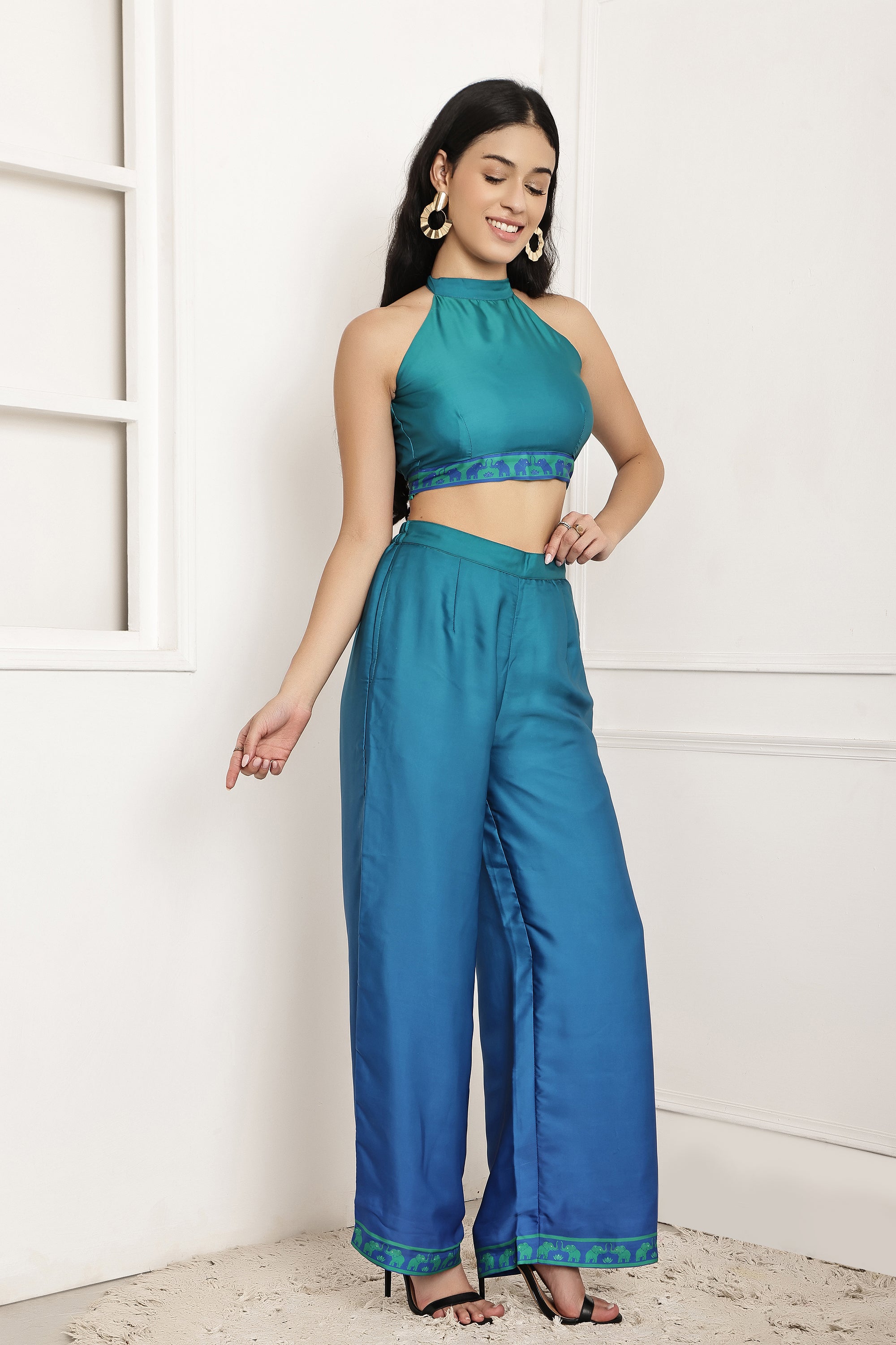 Azure Wave Ombre Halter Top & Pant Set