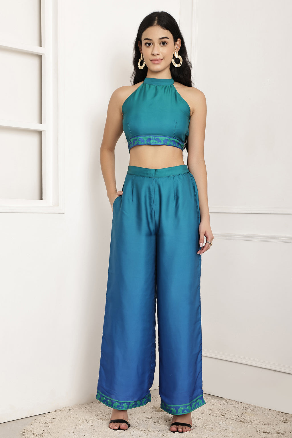 Azure Wave Ombre Halter Top & Pant Set