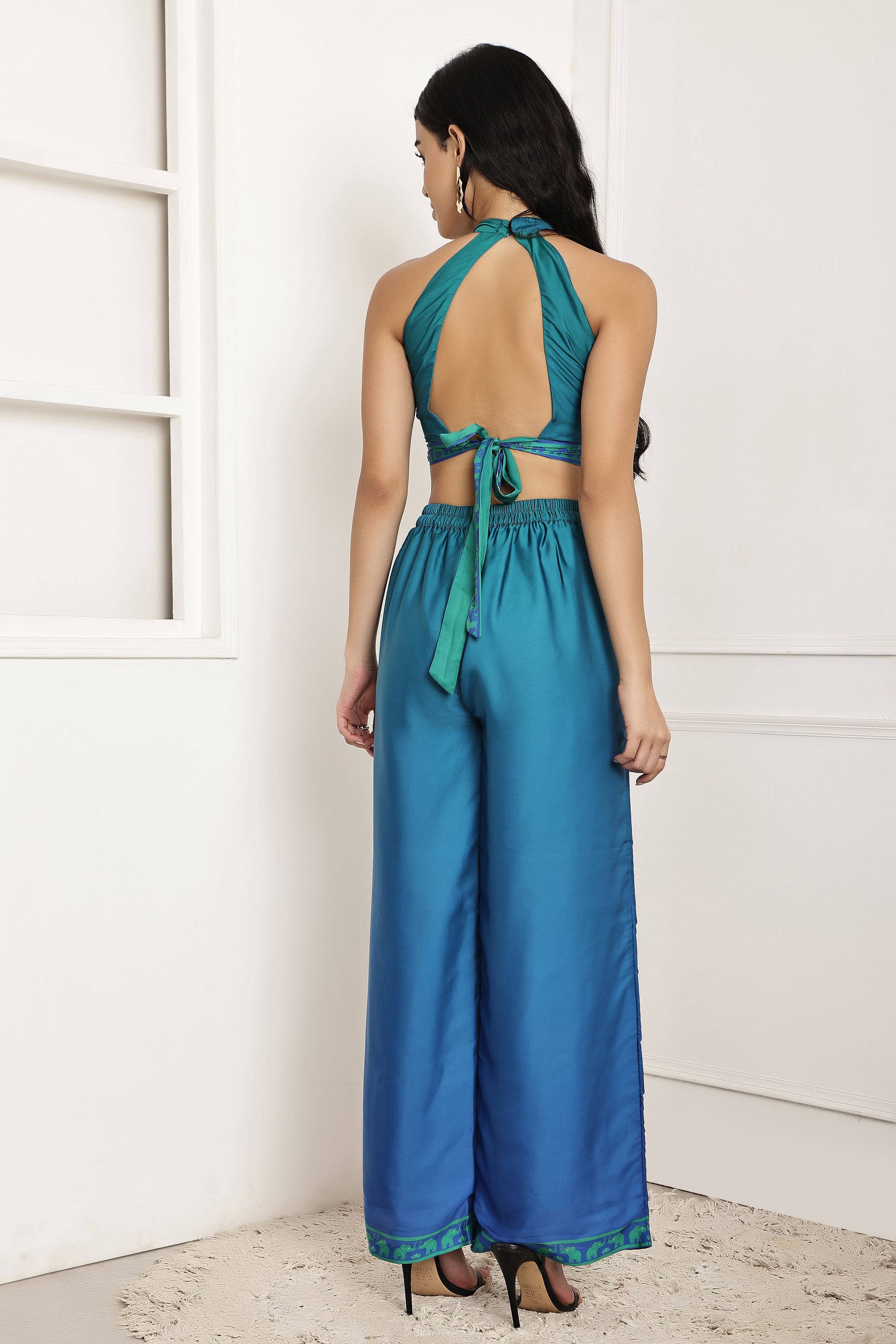 Azure Wave Ombre Halter Top & Pant Set