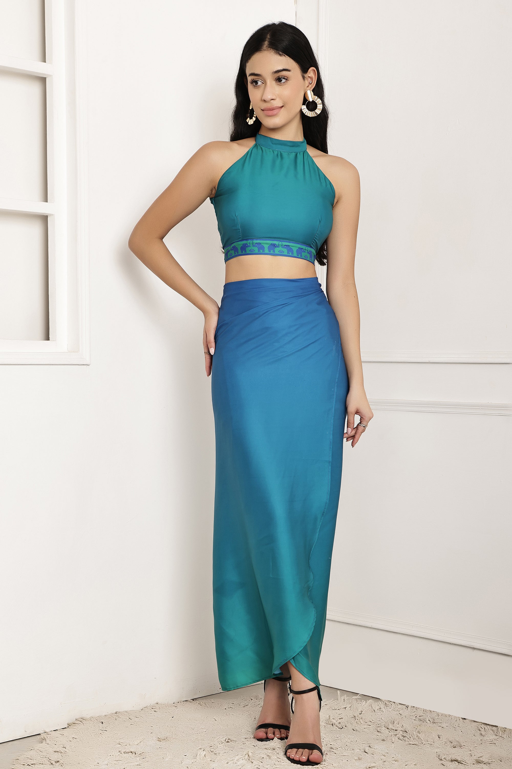 Blue Horizon Ombre Halter Top & Sarong Set