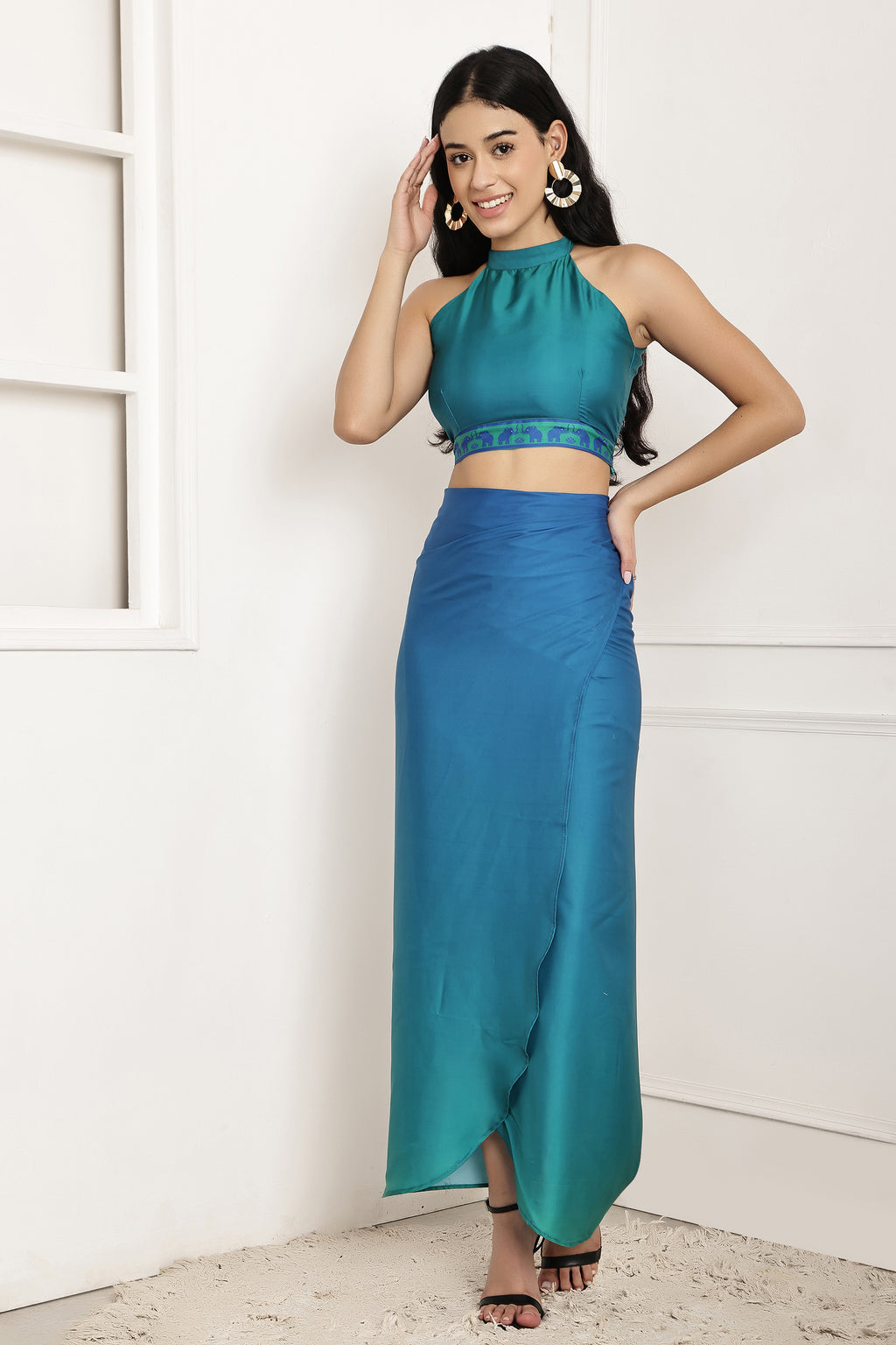 Blue Horizon Ombre Halter Top & Sarong Set