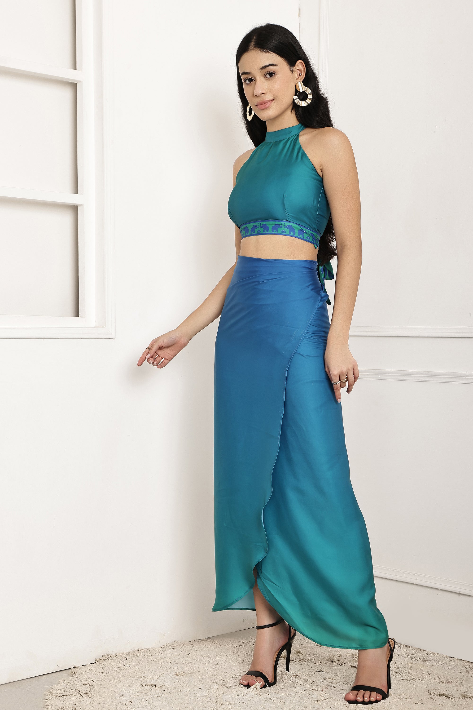 Blue Horizon Ombre Halter Top & Sarong Set