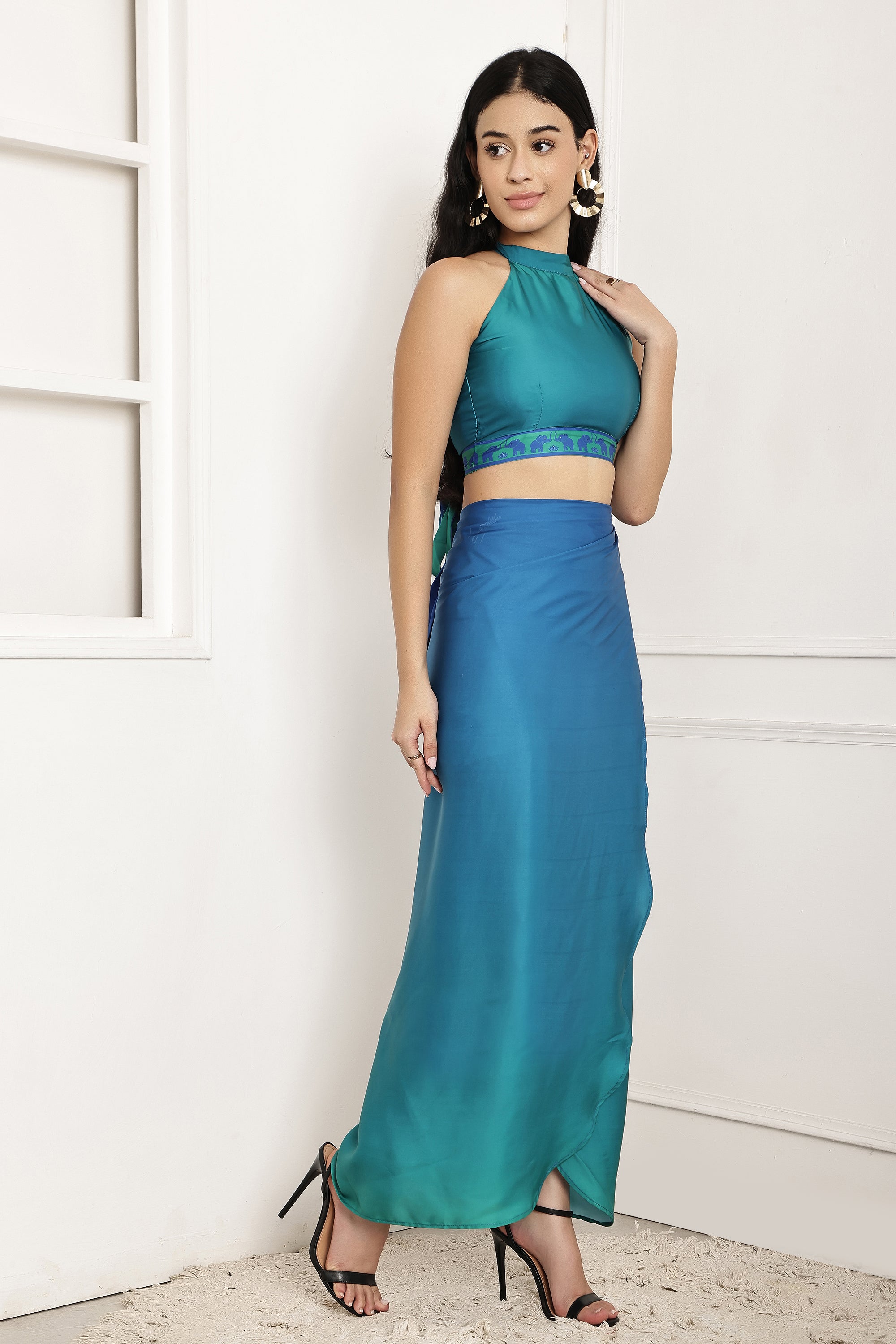 Blue Horizon Ombre Halter Top & Sarong Set