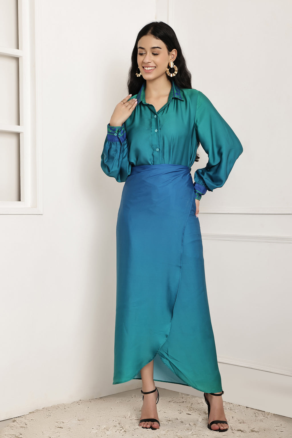Tidal Blue Ombre Shirt & Sarong Set