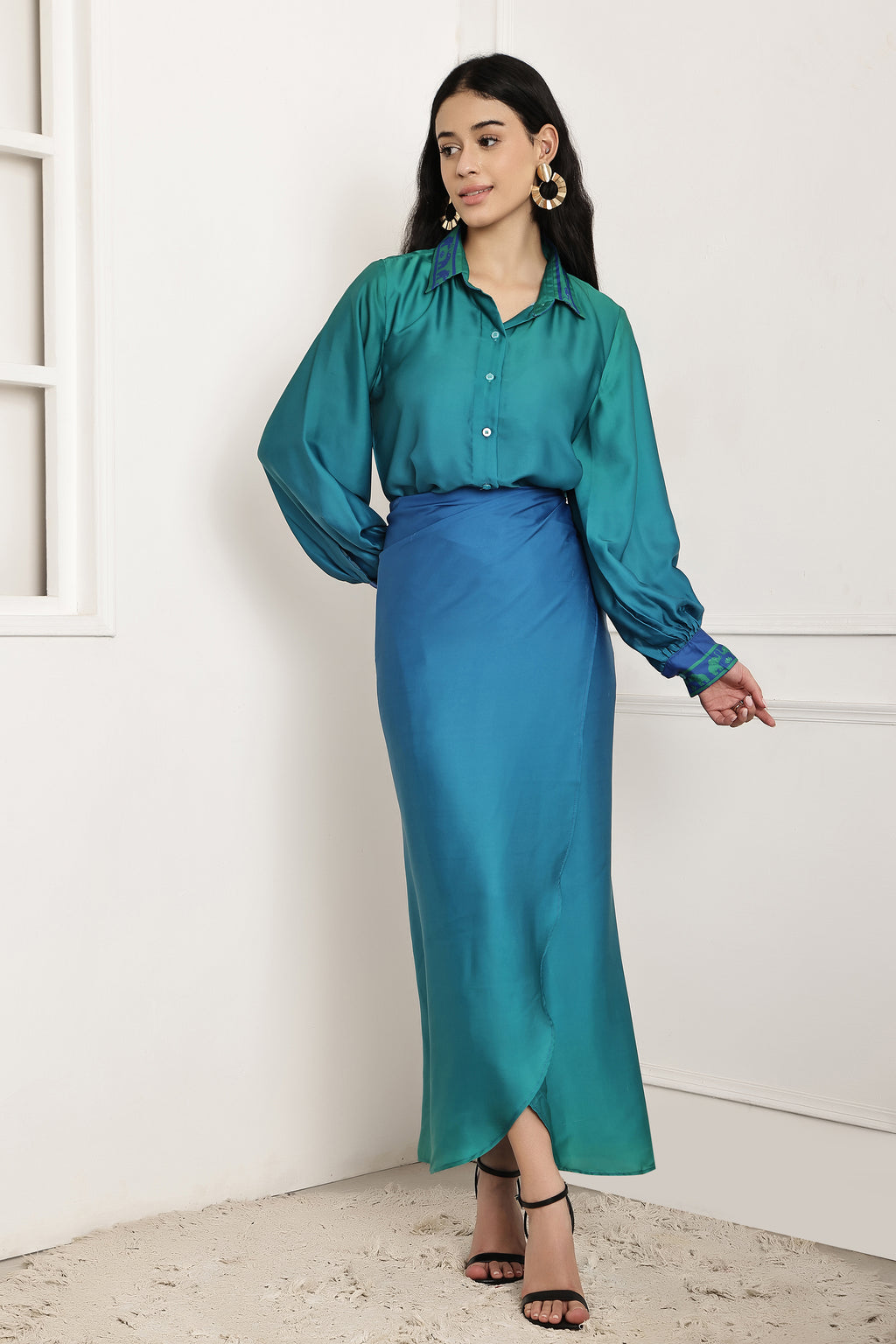 Tidal Blue Ombre Shirt & Sarong Set