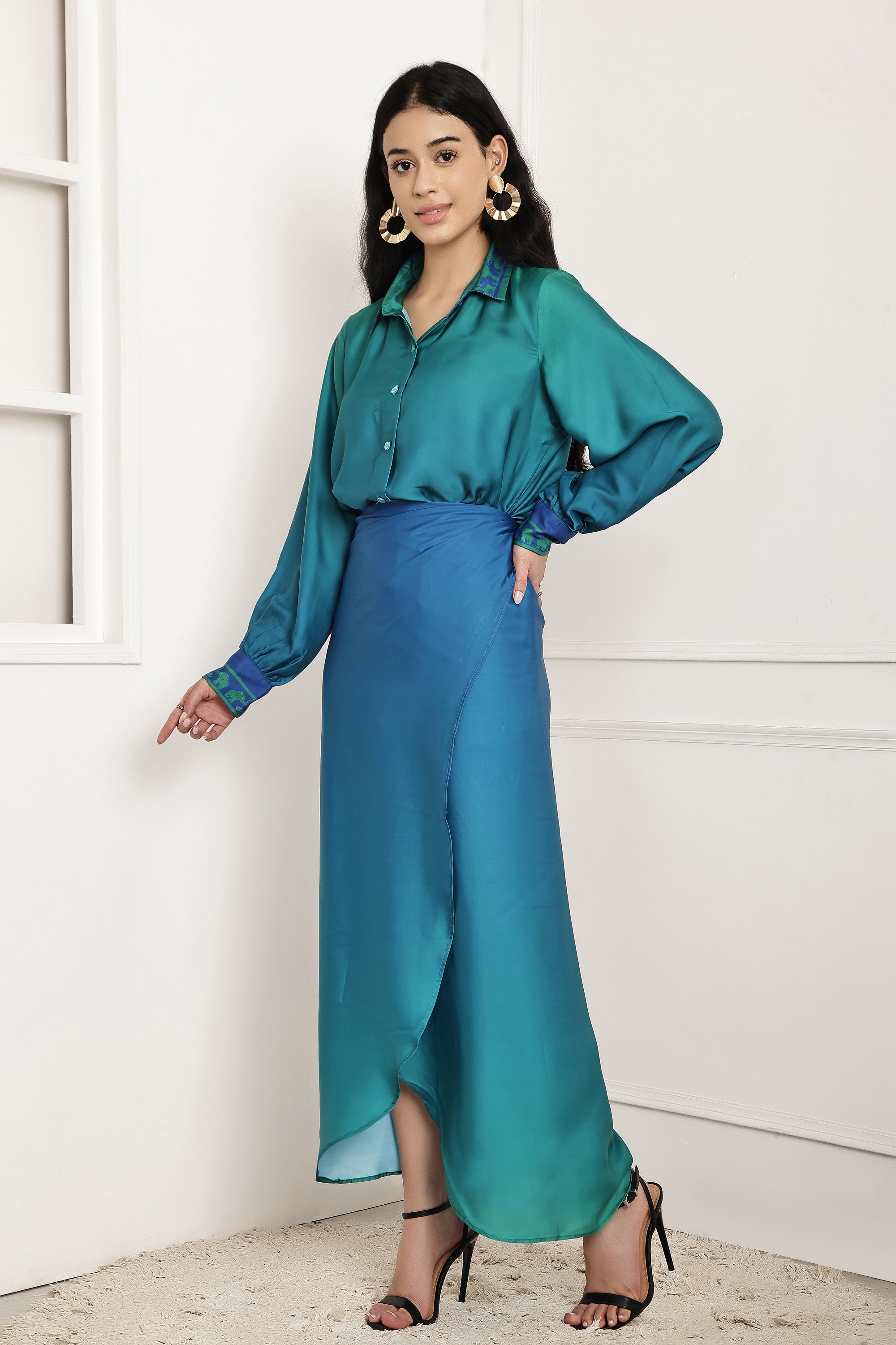 Tidal Blue Ombre Shirt & Sarong Set