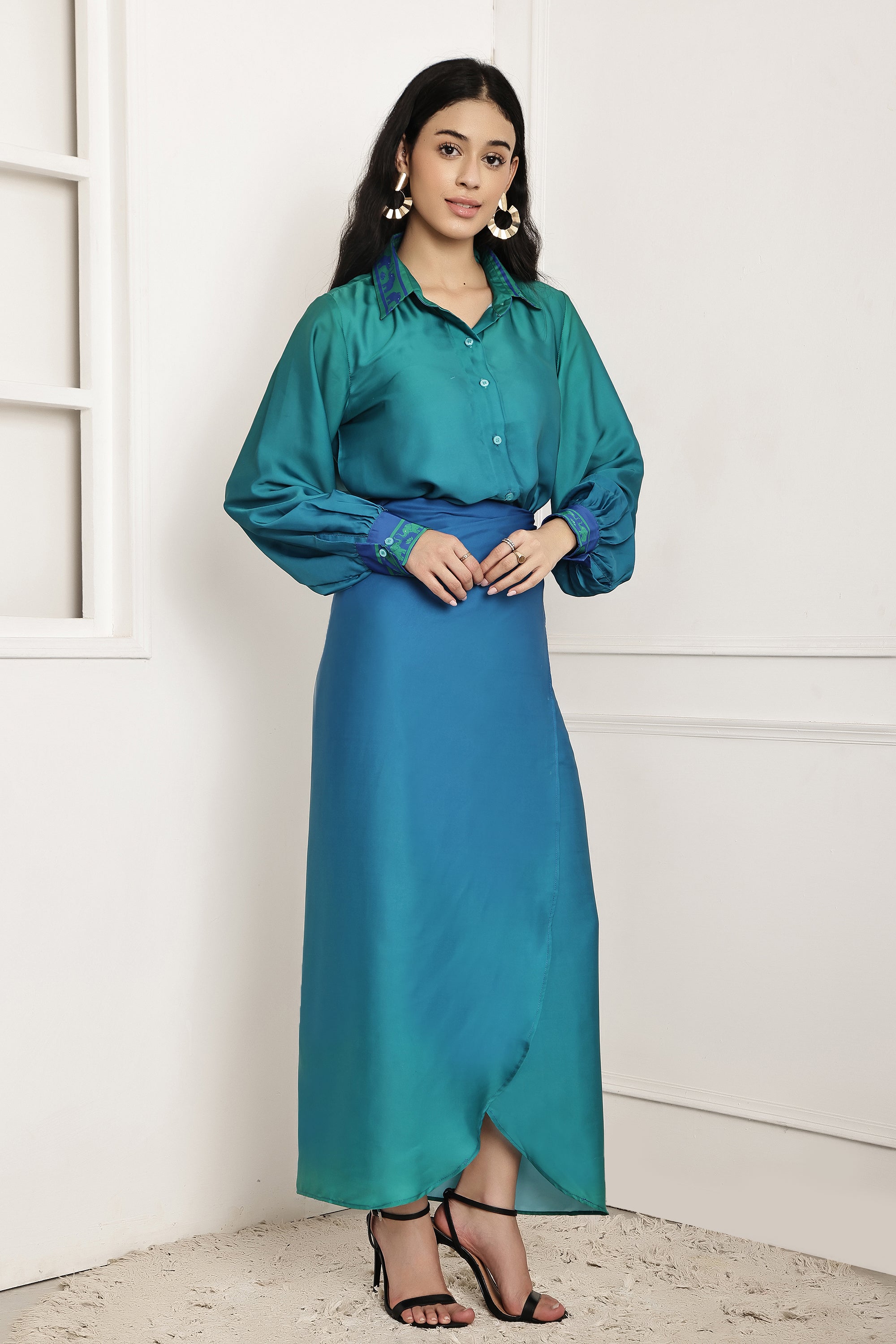 Tidal Blue Ombre Shirt & Sarong Set