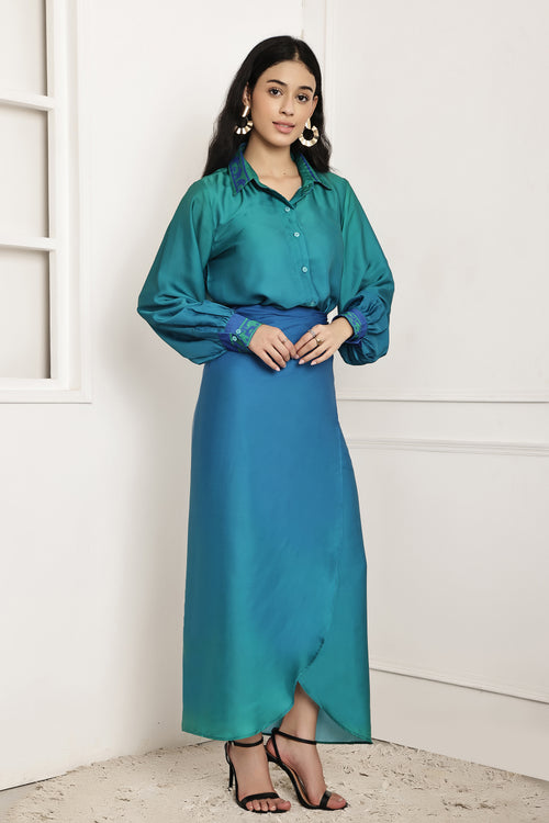 Tidal Blue Ombre Shirt & Sarong Set
