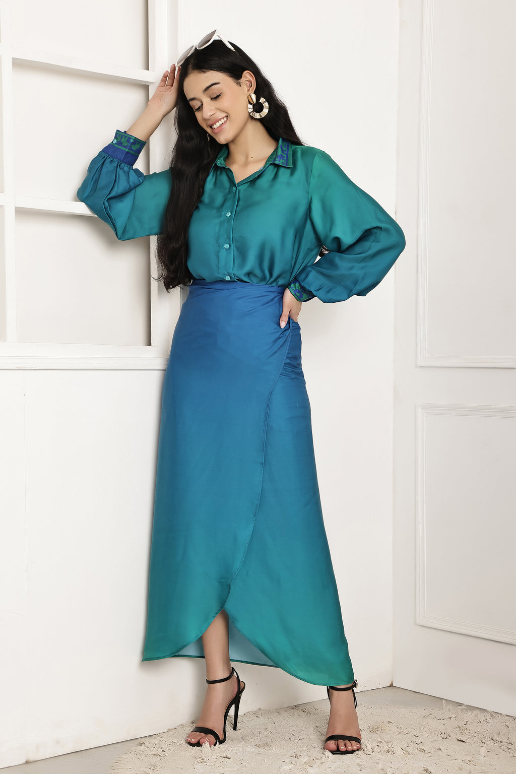 Tidal Blue Ombre Shirt & Sarong Set