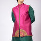 Men’s Festive Green Kurta Set with Embroidered Pink Nehru Jacket