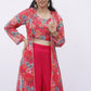 Floral Red Indo-Western Sharara Set with Jacket