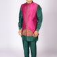 Men’s Festive Green Kurta Set with Embroidered Pink Nehru Jacket