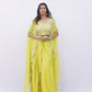 Lime Yellow Draped Set with Cape and Mirror Work